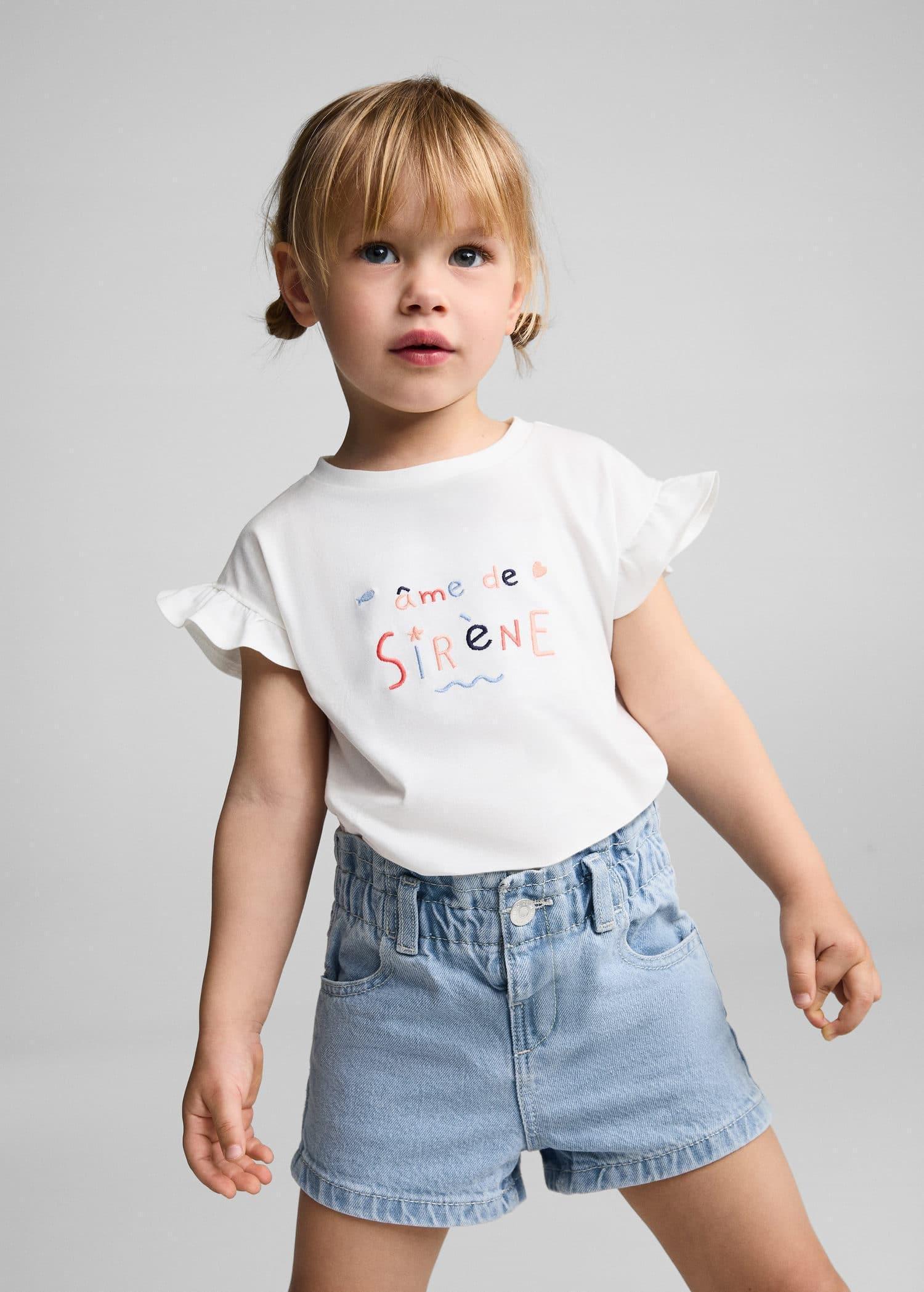 Blue Paperbag Denim Shorts, Kids Girls, , large image number 1