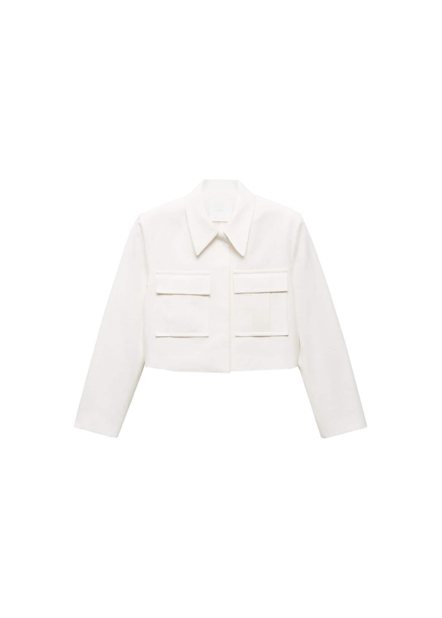Mango - White Crop Suit Jacket With Pockets
