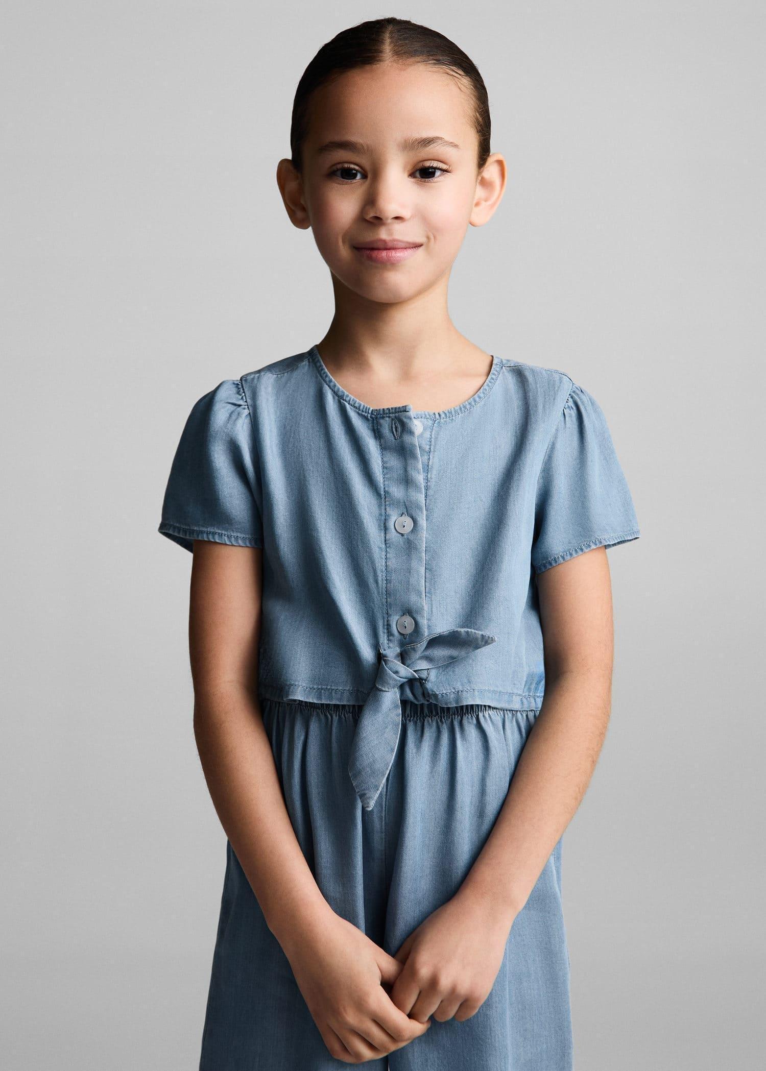 Blue Long Denim Jumpsuit, Kids Girls, , large image number 0