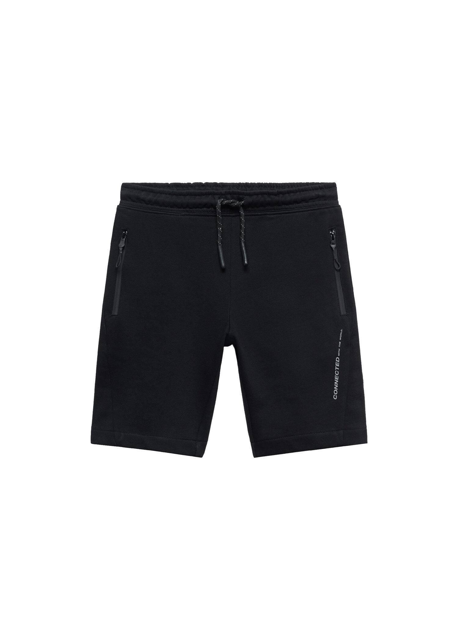 Mango - Black Elastic Waist Bermuda Shorts, Kids Boys