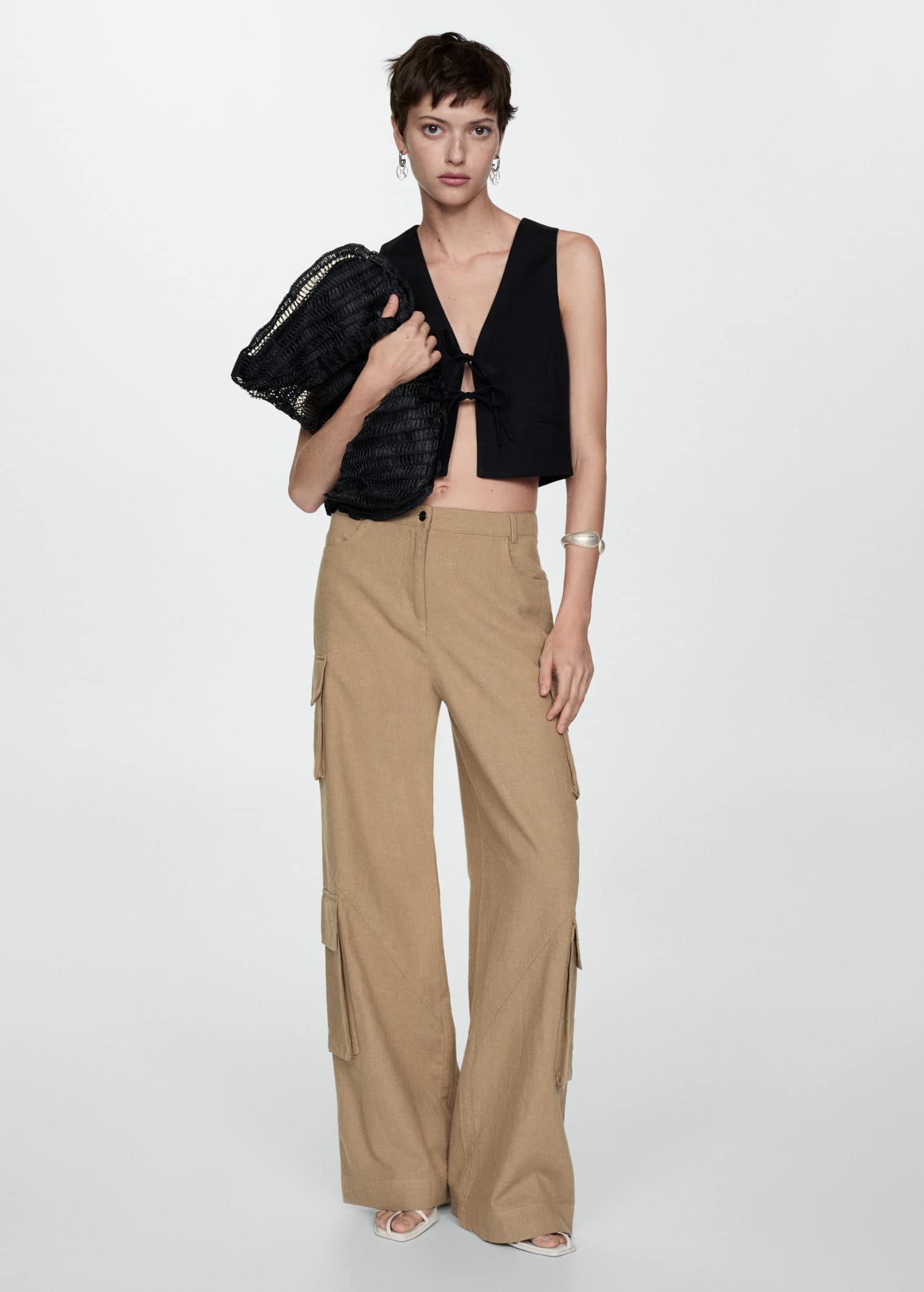 Beige Cotton Cargo Trousers, , large image number 0