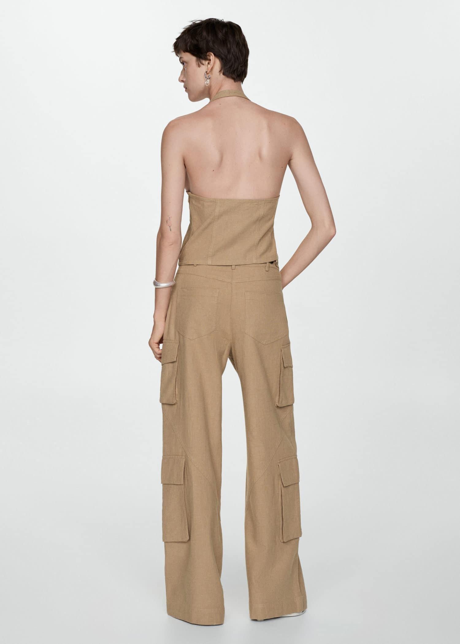 Beige Cotton Cargo Trousers, , large image number 2