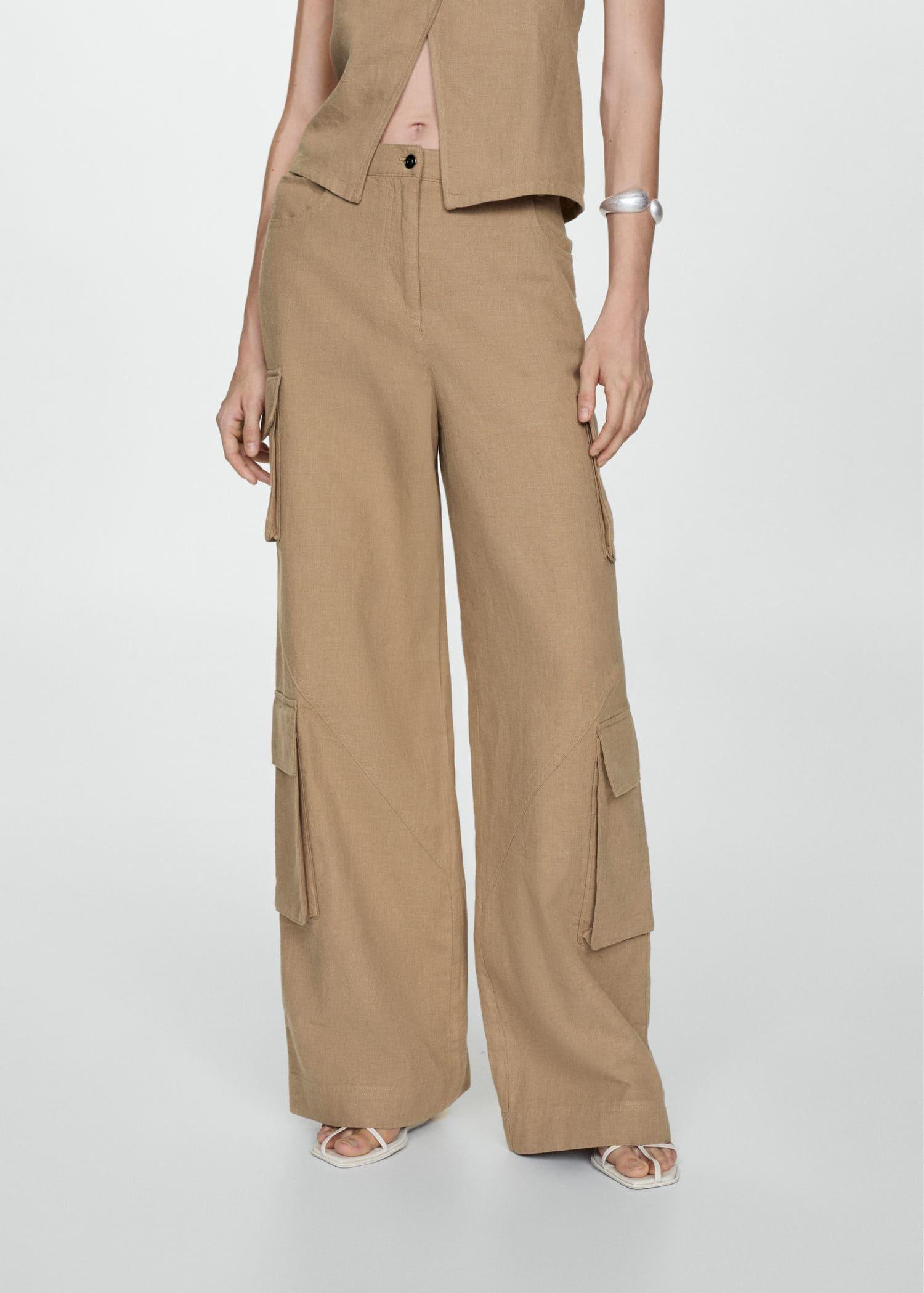 Beige Cotton Cargo Trousers, , large image number 3