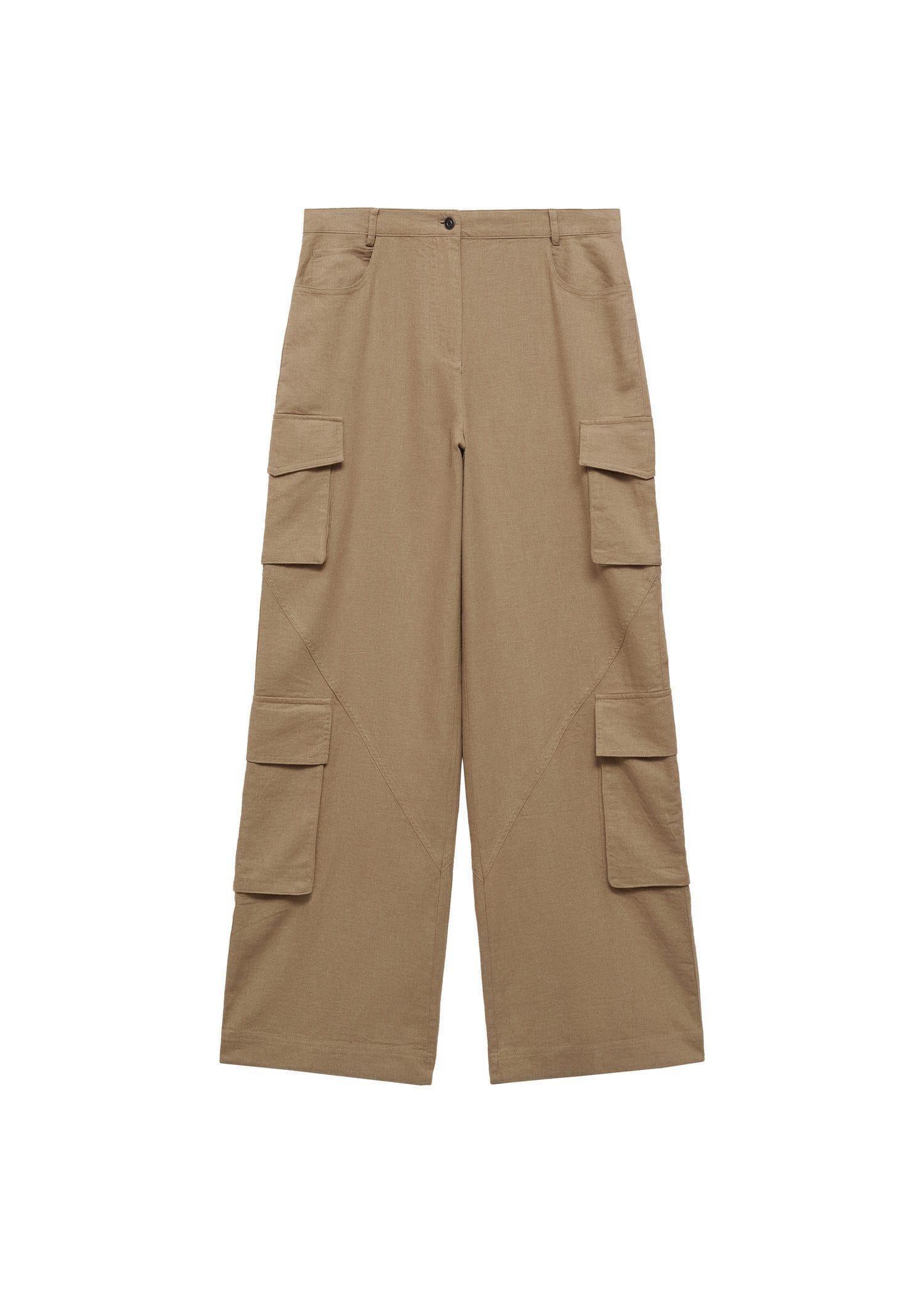 Beige Cotton Cargo Trousers, , large image number 5