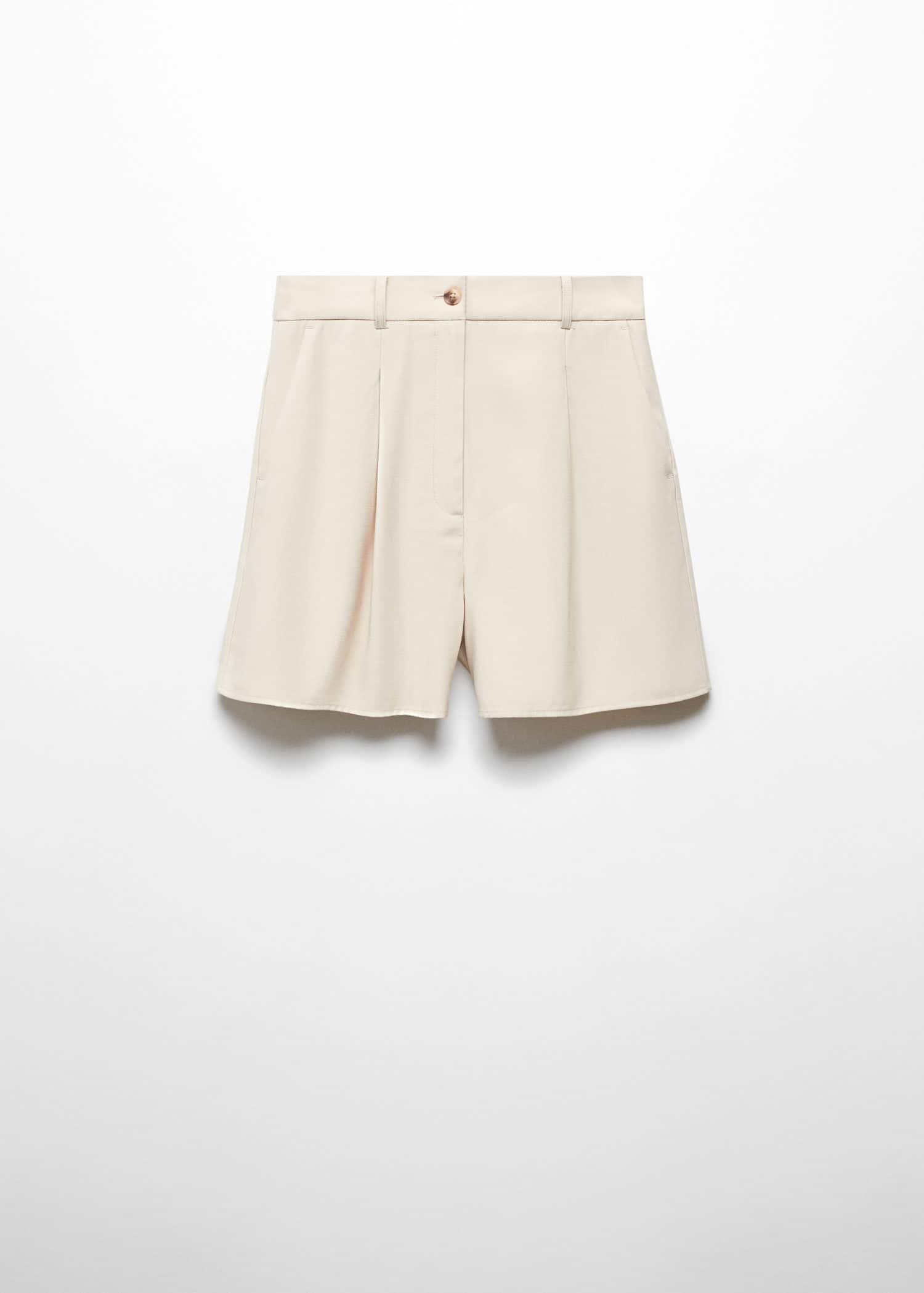 Mango - Beige Pleated High-Waist Shorts