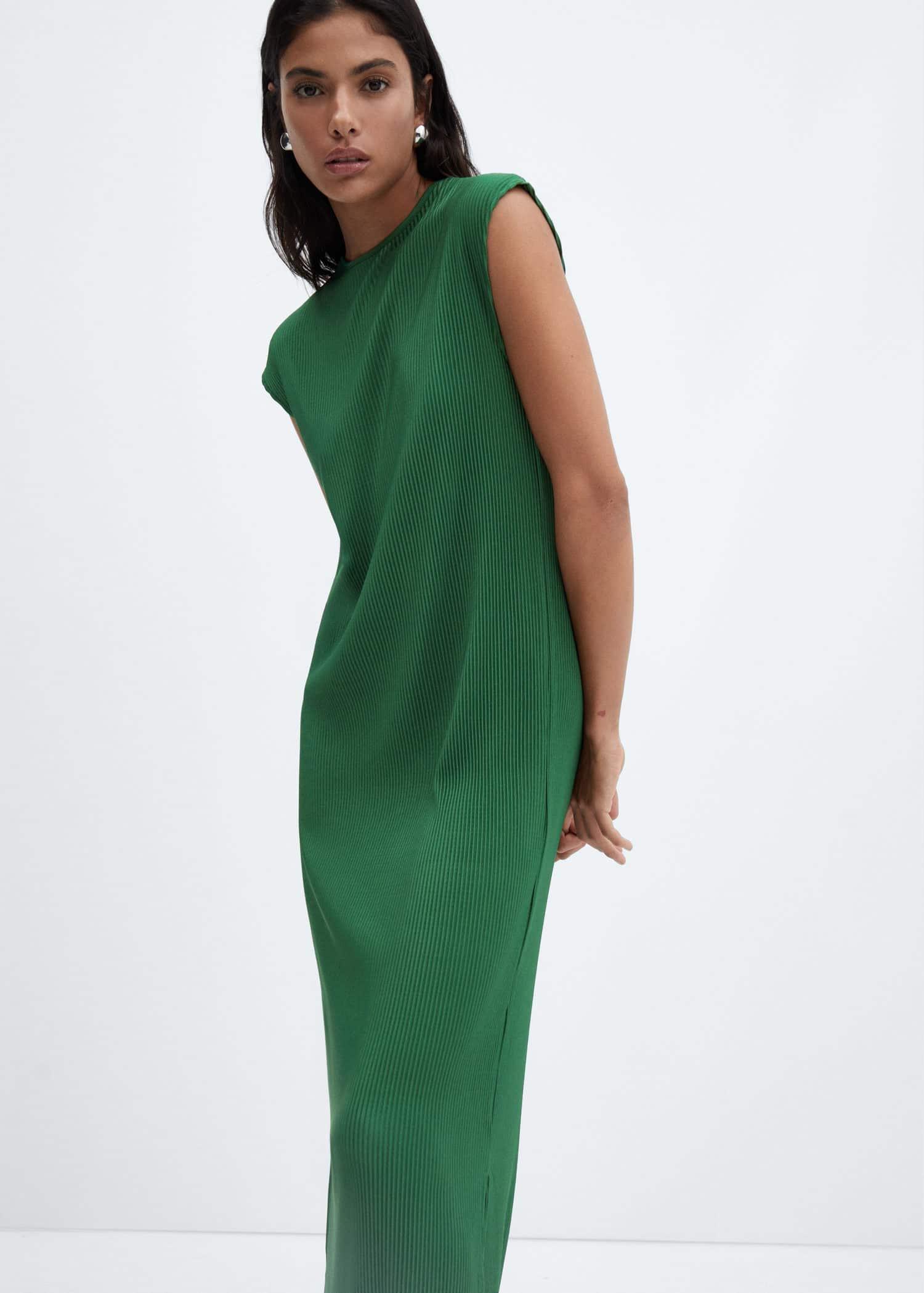 Green Pleated Long Dress, , large image number 0