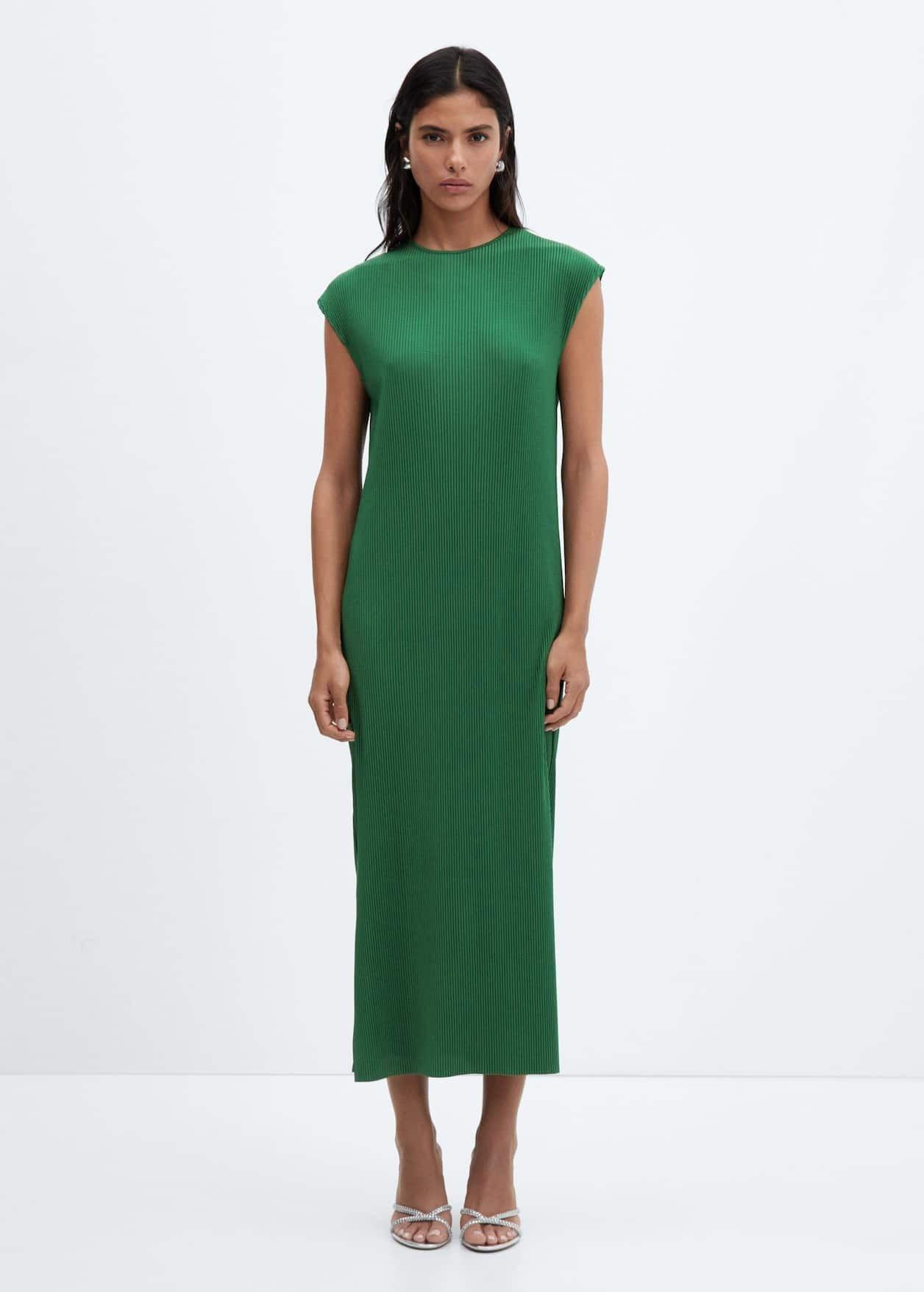 Green Pleated Long Dress, , large image number 1