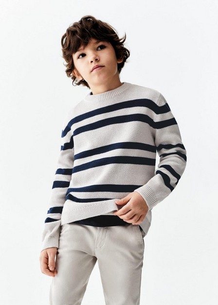 Mango - Grey Lt-Pastel Striped Knit Sweater, Kids Boys