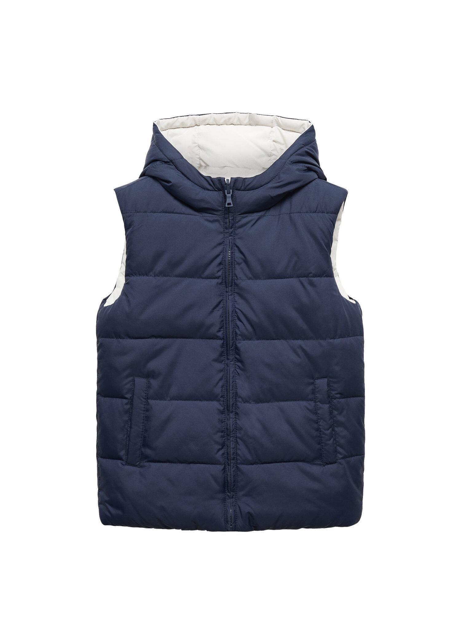 Mango - Navy Reversible Quilted Gilet, Kids Boys