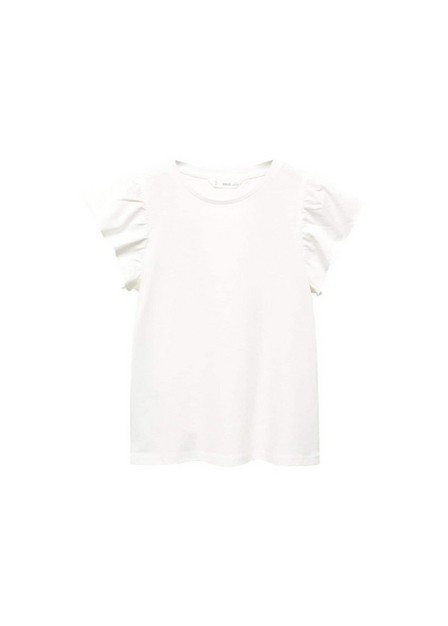 Mango - White Short-Sleeved Ruffle T-Shirt, Kids Girls