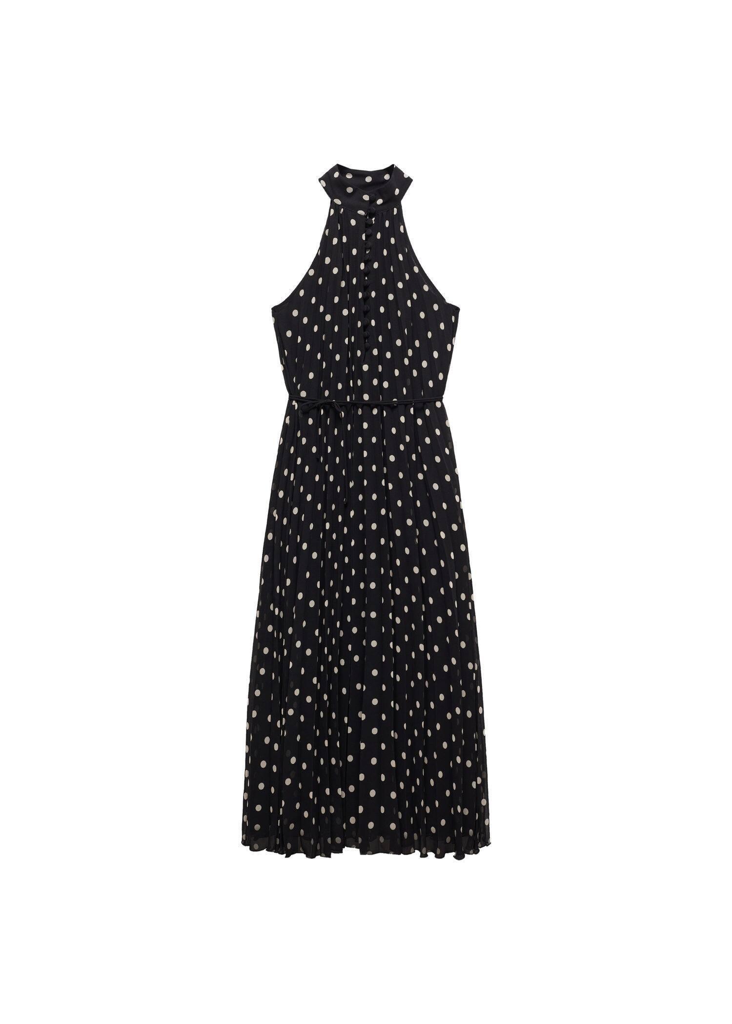 Mango - Black Polka-Dot Pleated Dress