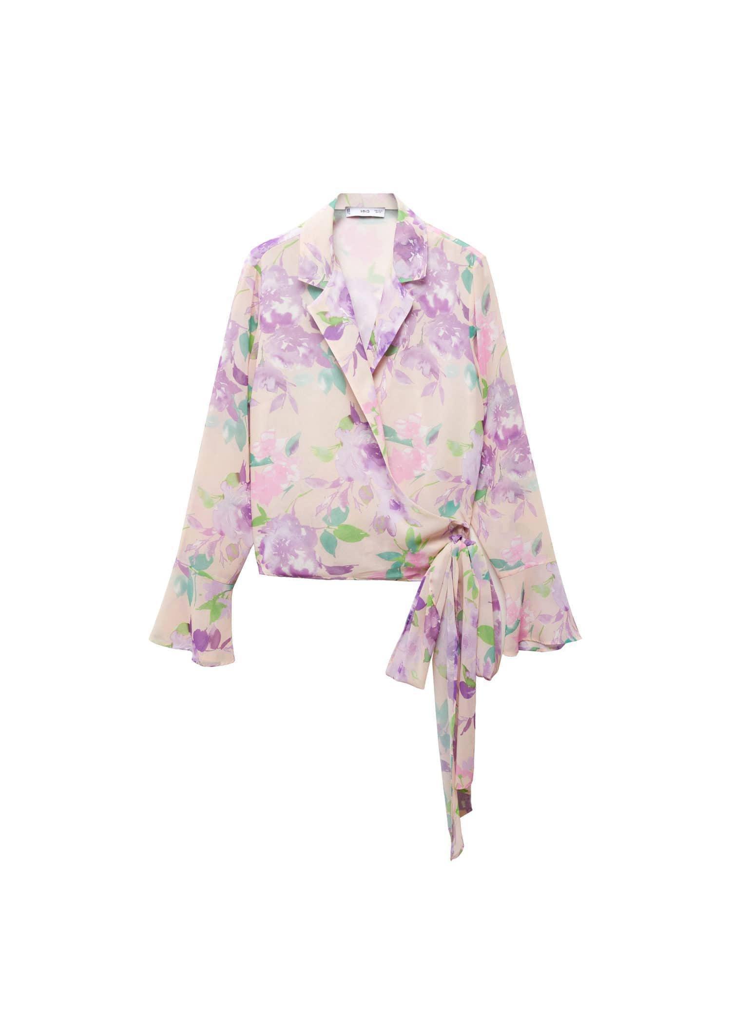 Mango - Pink Floral Print Crossover Blouse
