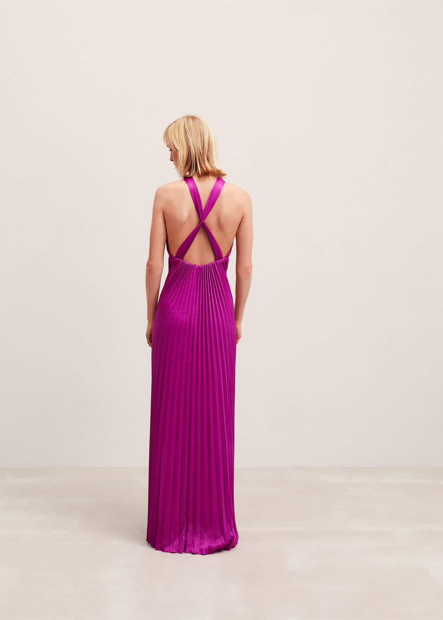 Mango - Purple Halter Neckline Pleated Dress