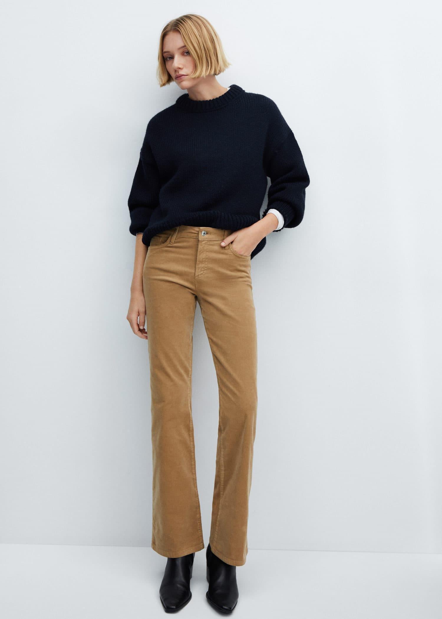 Brown Mid-Rise Corduroy Flared Trousers, , large image number 2
