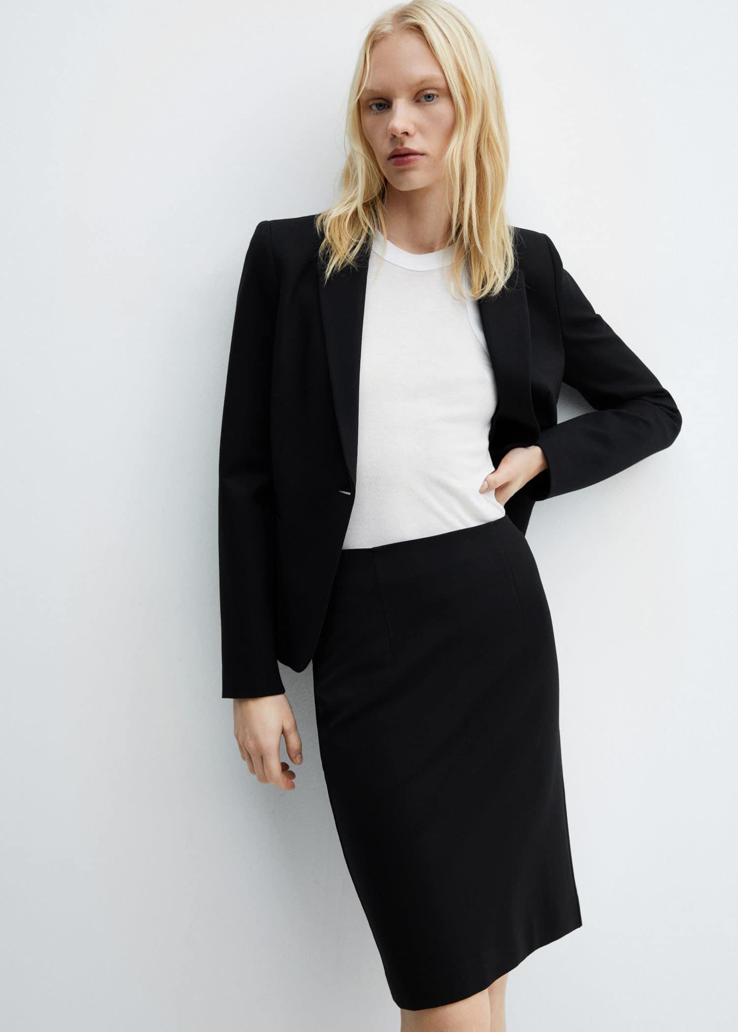 Black Pencil Skirt With Rome-Knit Opening, , large image number 1