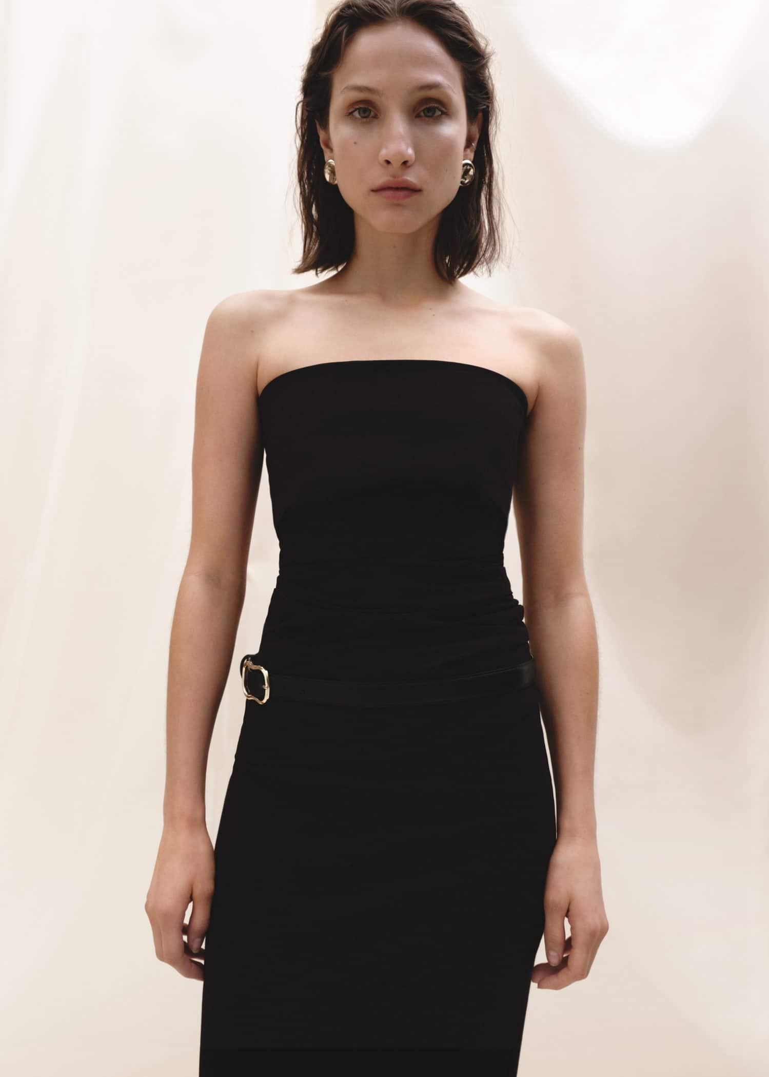 Black Pencil Skirt With Rome-Knit Opening, , large image number 3