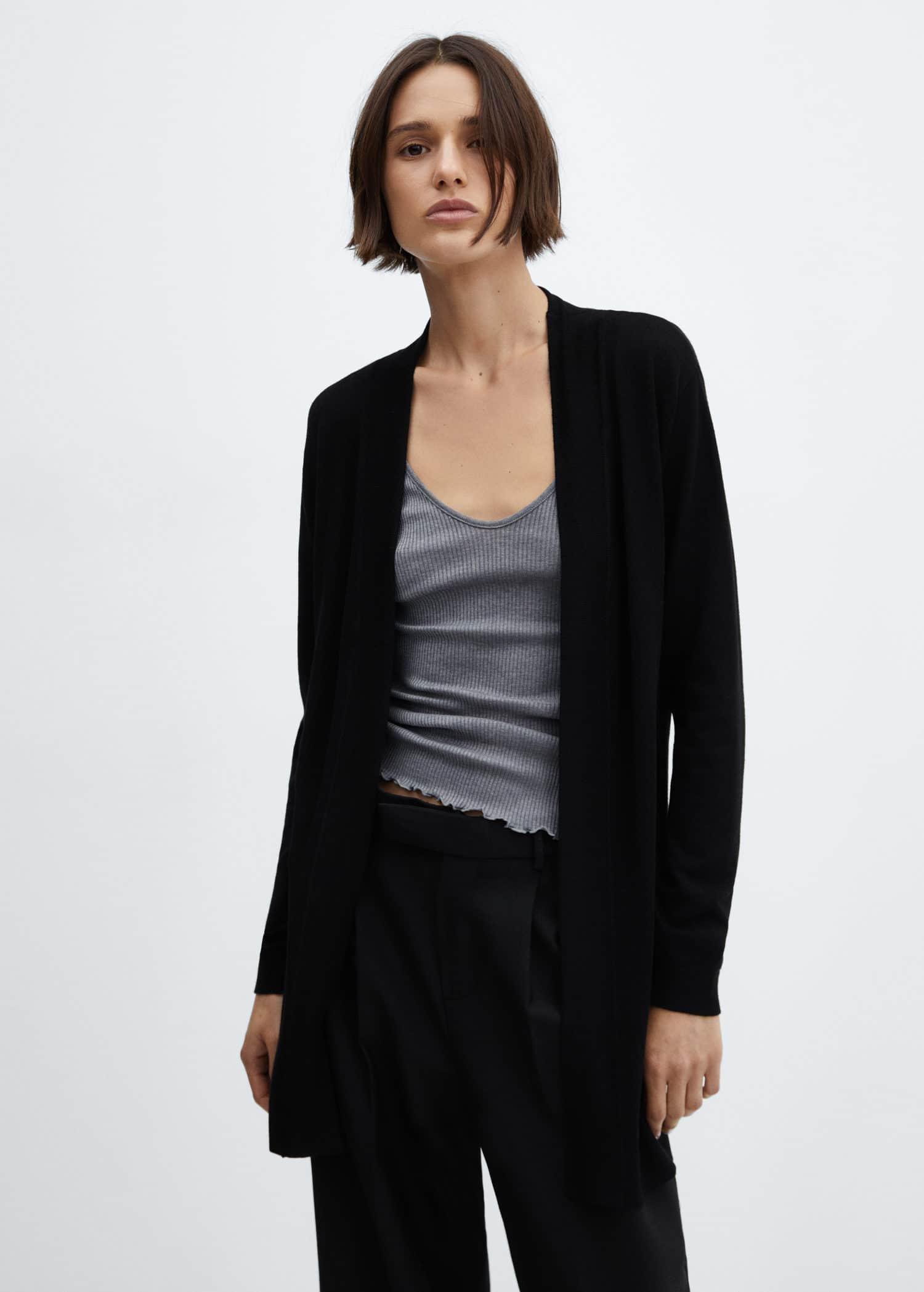 Black Fine-Knit Cardigan, , large image number 0