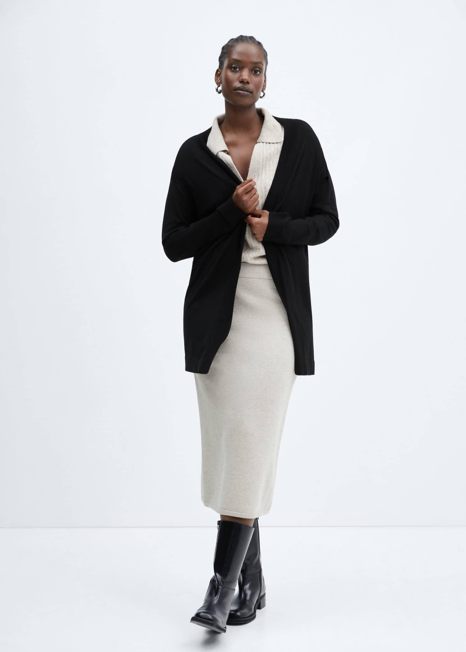 Black Fine-Knit Cardigan, , large image number 1