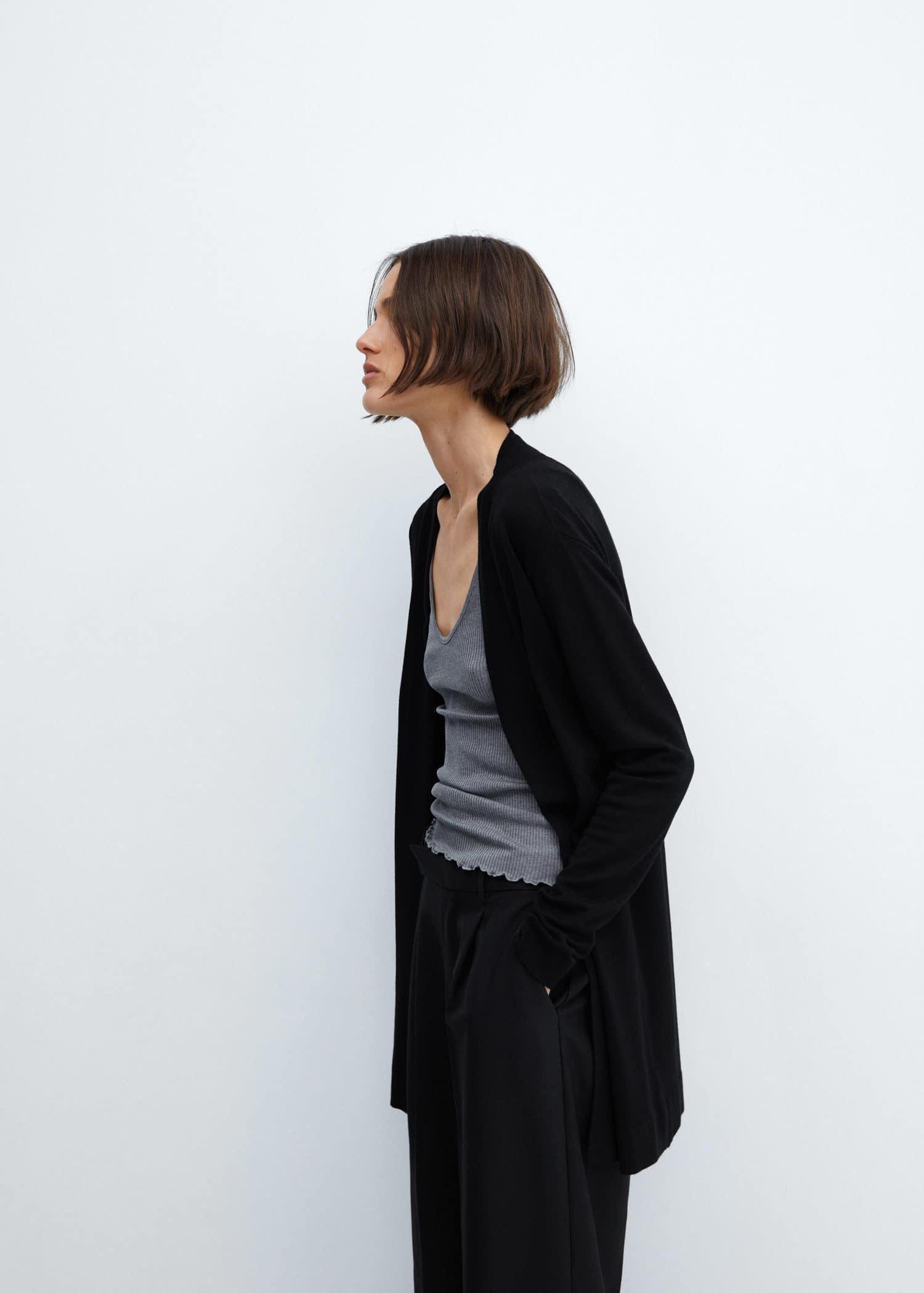 Black Fine-Knit Cardigan, , large image number 2