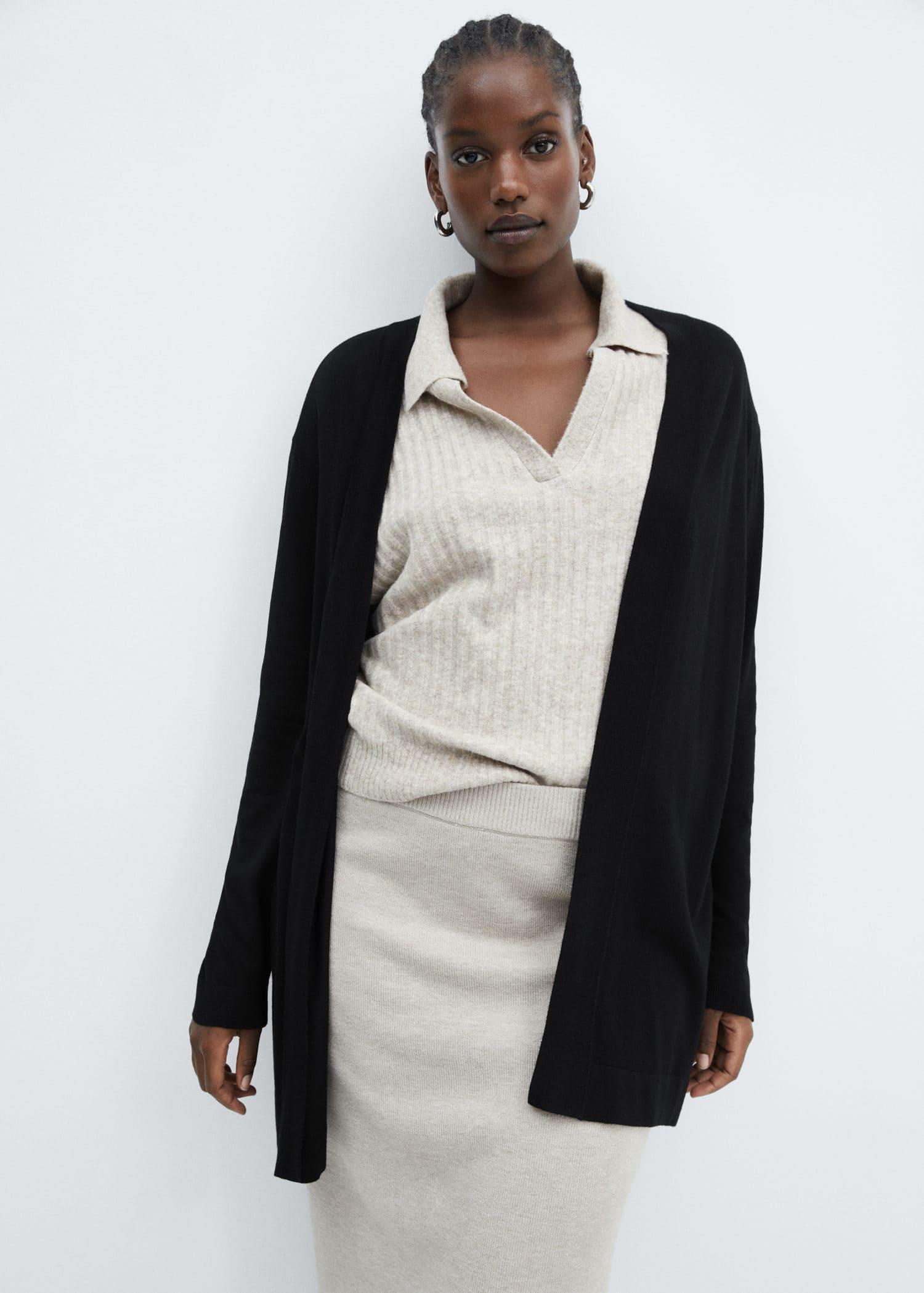 Black Fine-Knit Cardigan, , large image number 5