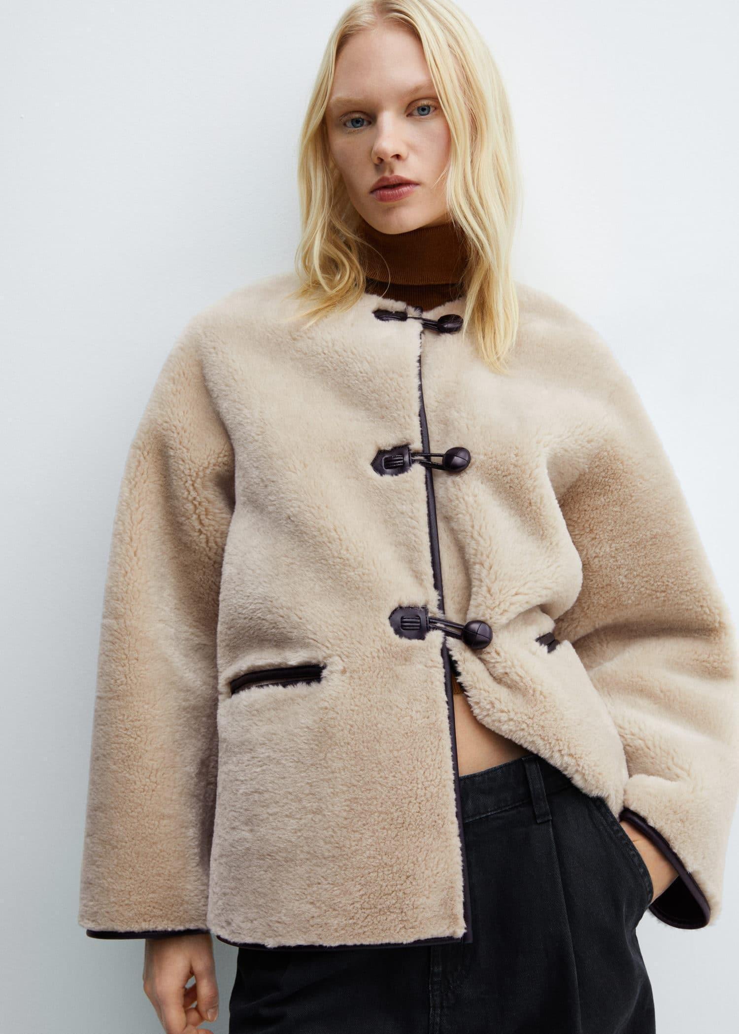 Beige Fur-Effect Coat With Appliques, , large image number 0