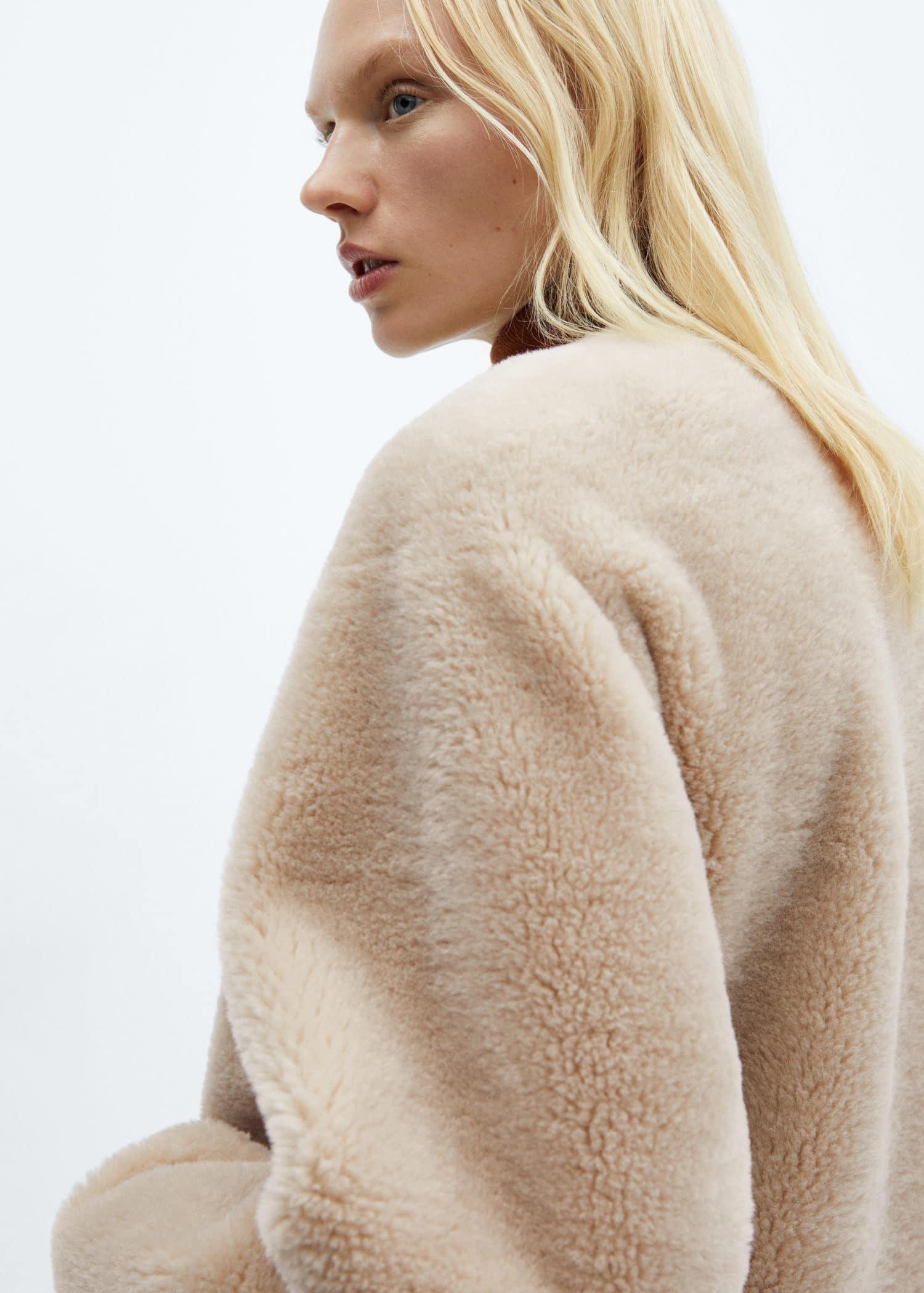 Beige Fur-Effect Coat With Appliques, , large image number 1