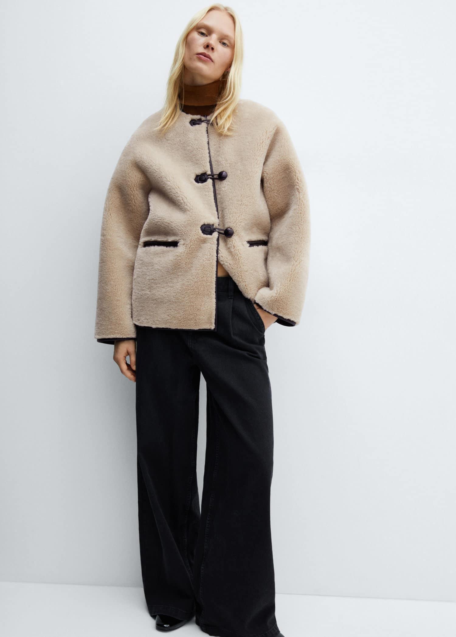 Beige Fur-Effect Coat With Appliques, , large image number 2