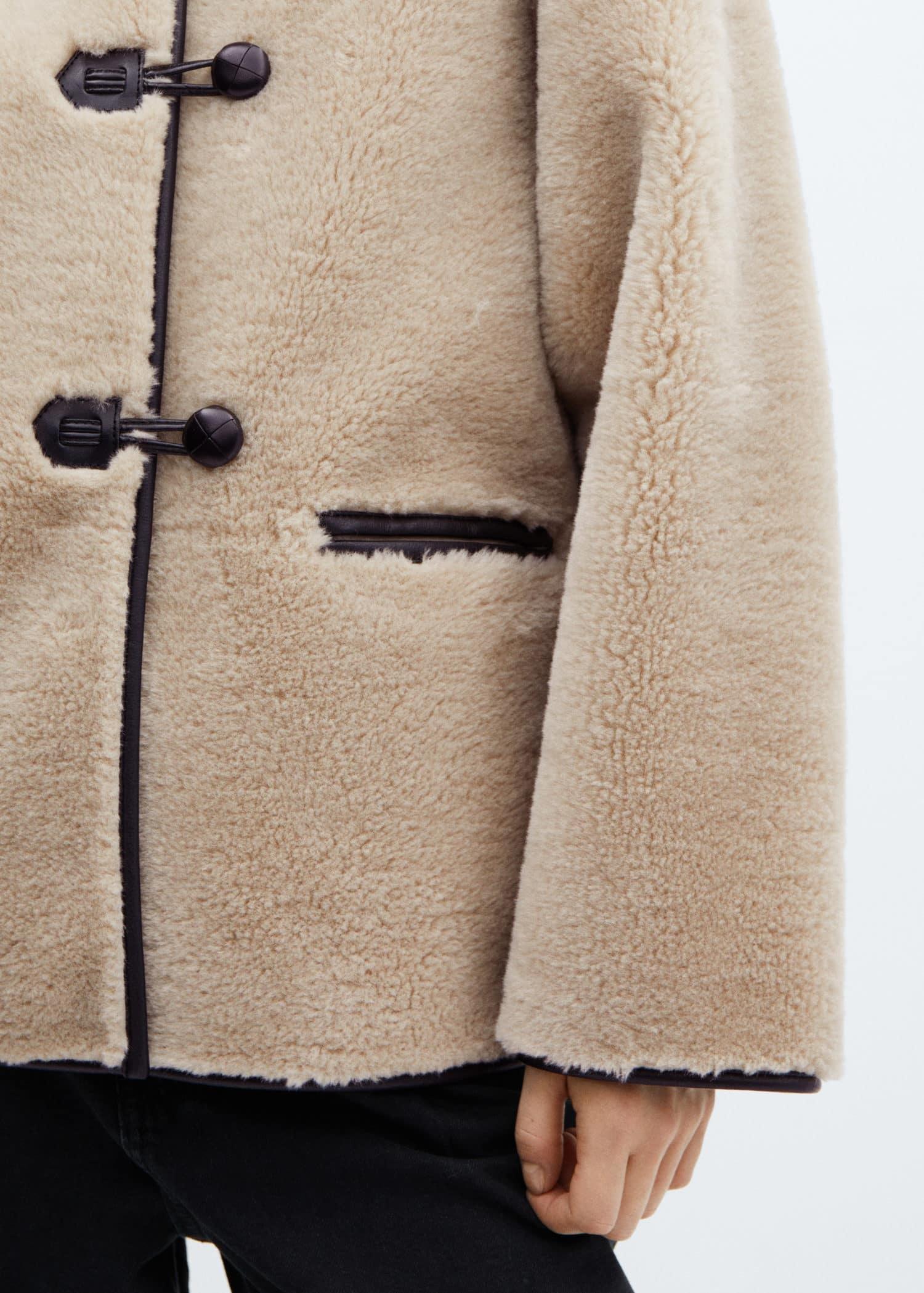 Beige Fur-Effect Coat With Appliques, , large image number 4