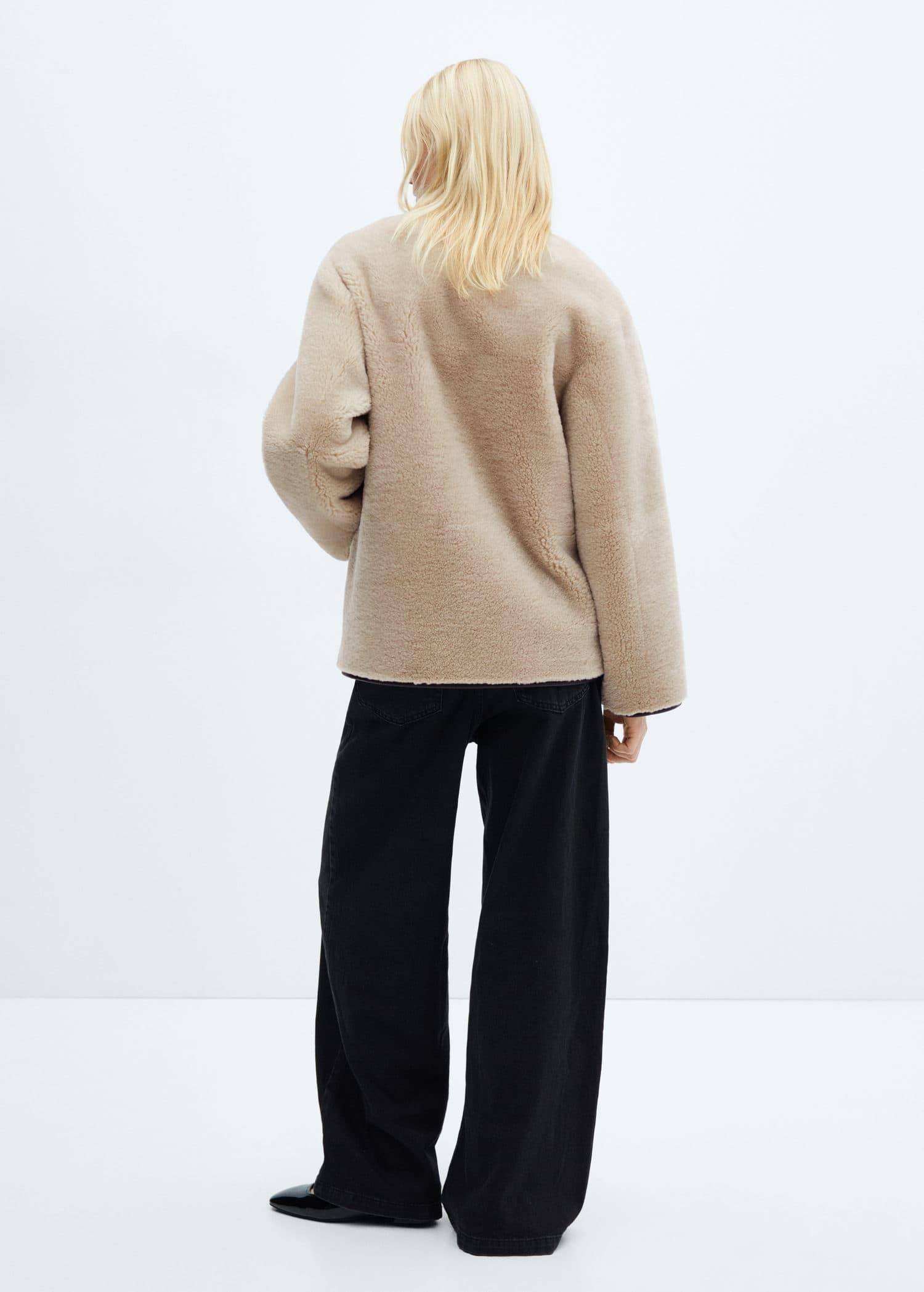 Beige Fur-Effect Coat With Appliques, , large image number 7
