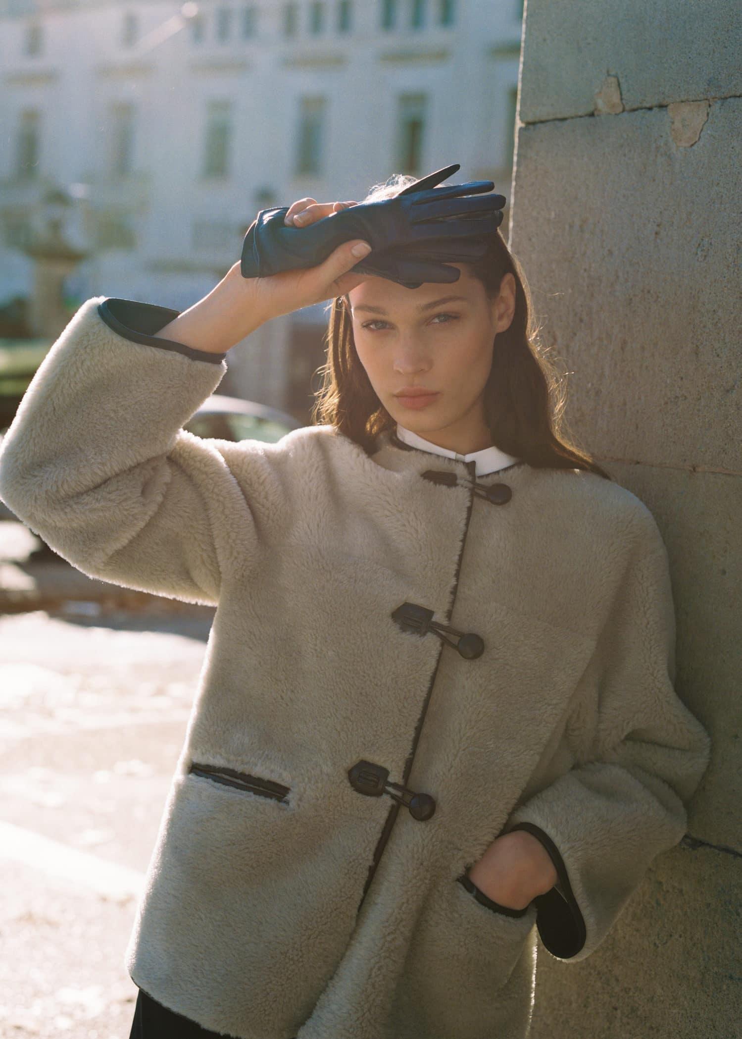 Beige Fur-Effect Coat With Appliques, , large image number 8
