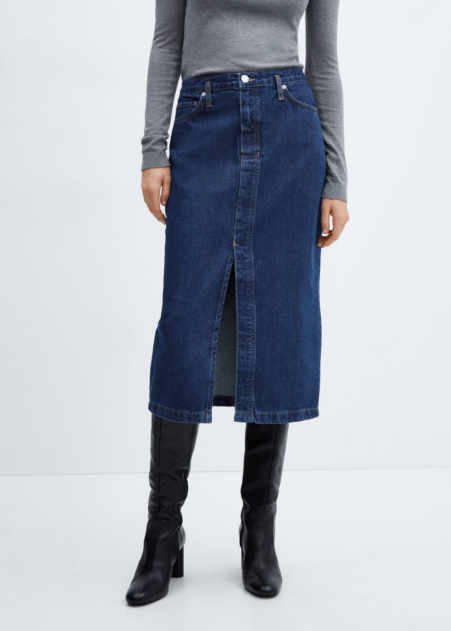 Blue Denim Midi-Skirt, , large image number 0