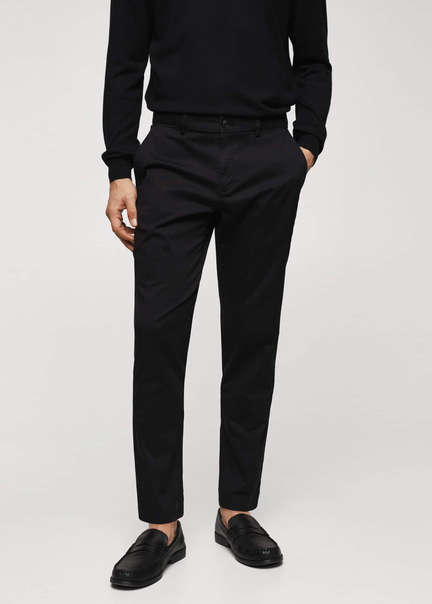 Black Cotton Tapered Crop Pants, , large image number 0