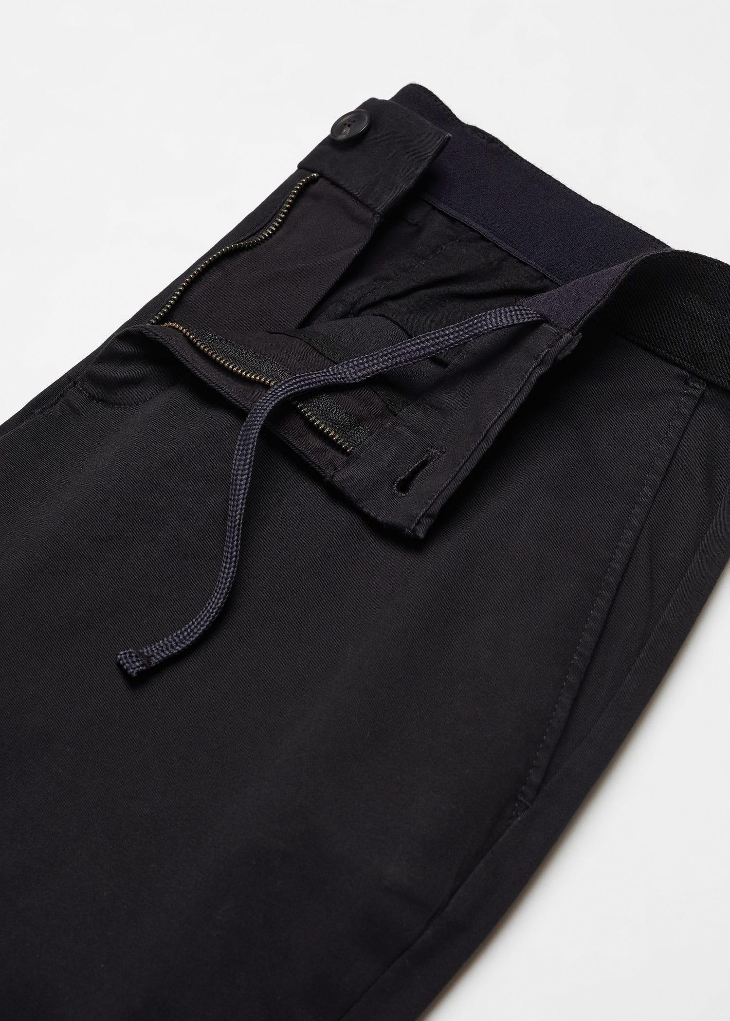Black Cotton Tapered Crop Pants, , large image number 5