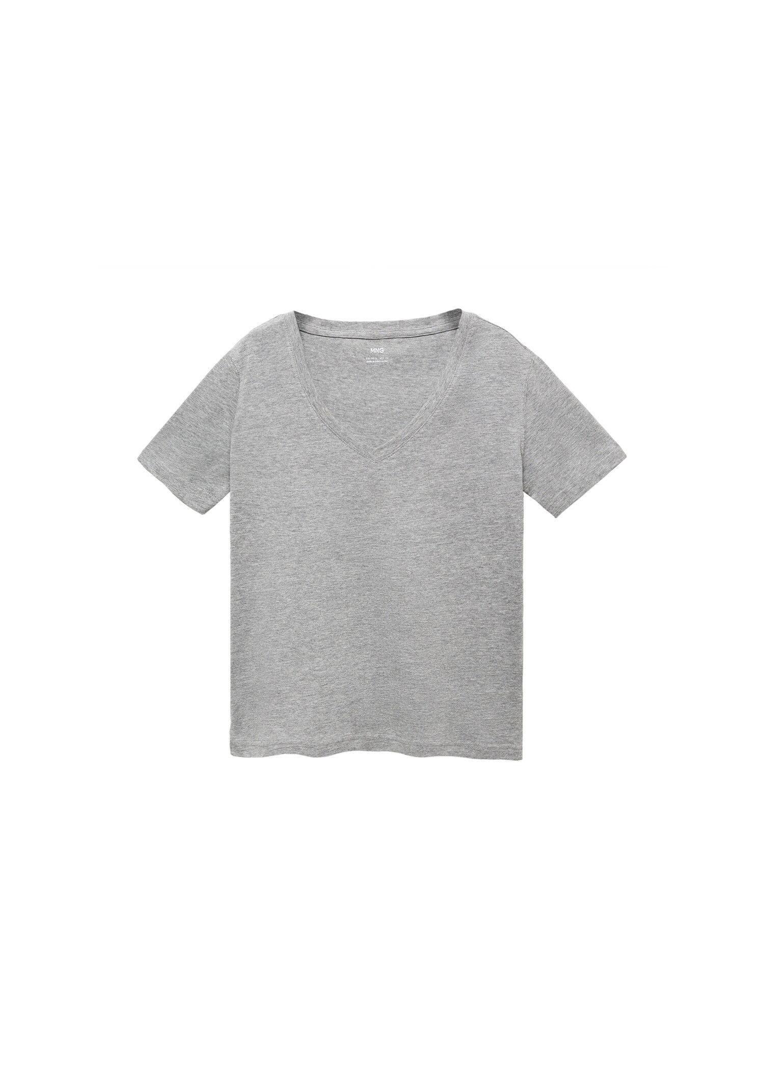 Mango - Grey Cotton V-Neck T-Shirt