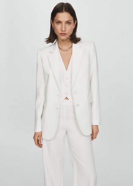 Mango - White Straight-Fit Suit Jacket