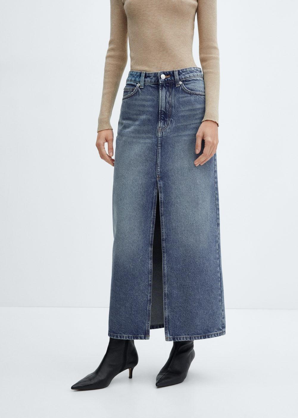 Blue Long Denim Skirt, , large image number 0