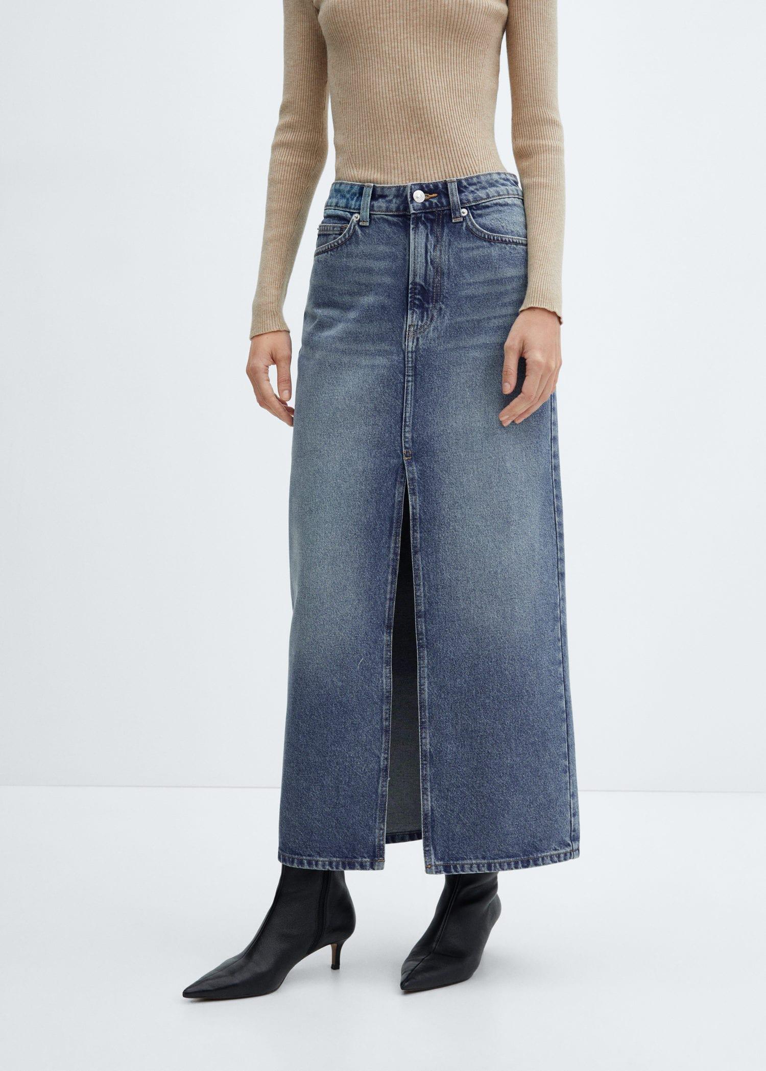 Blue Long Denim Skirt, , large image number 1