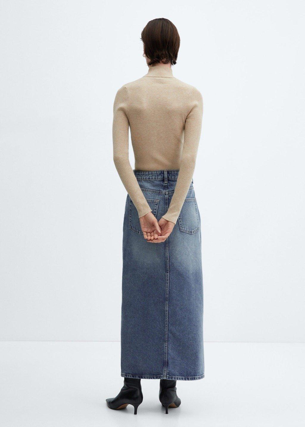 Blue Long Denim Skirt, , large image number 4