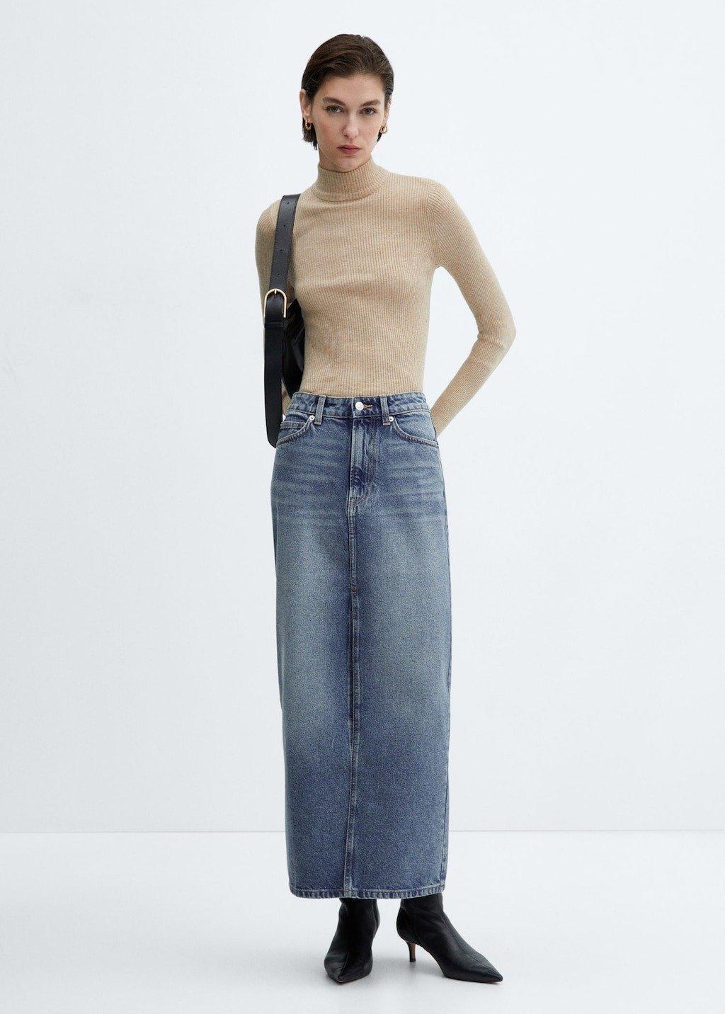 Blue Long Denim Skirt, , large image number 6