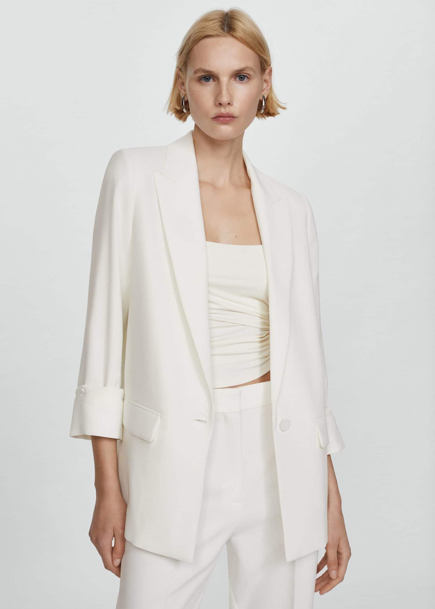Mango - Beige Tailored Jacket With Turn-Down Sleeves