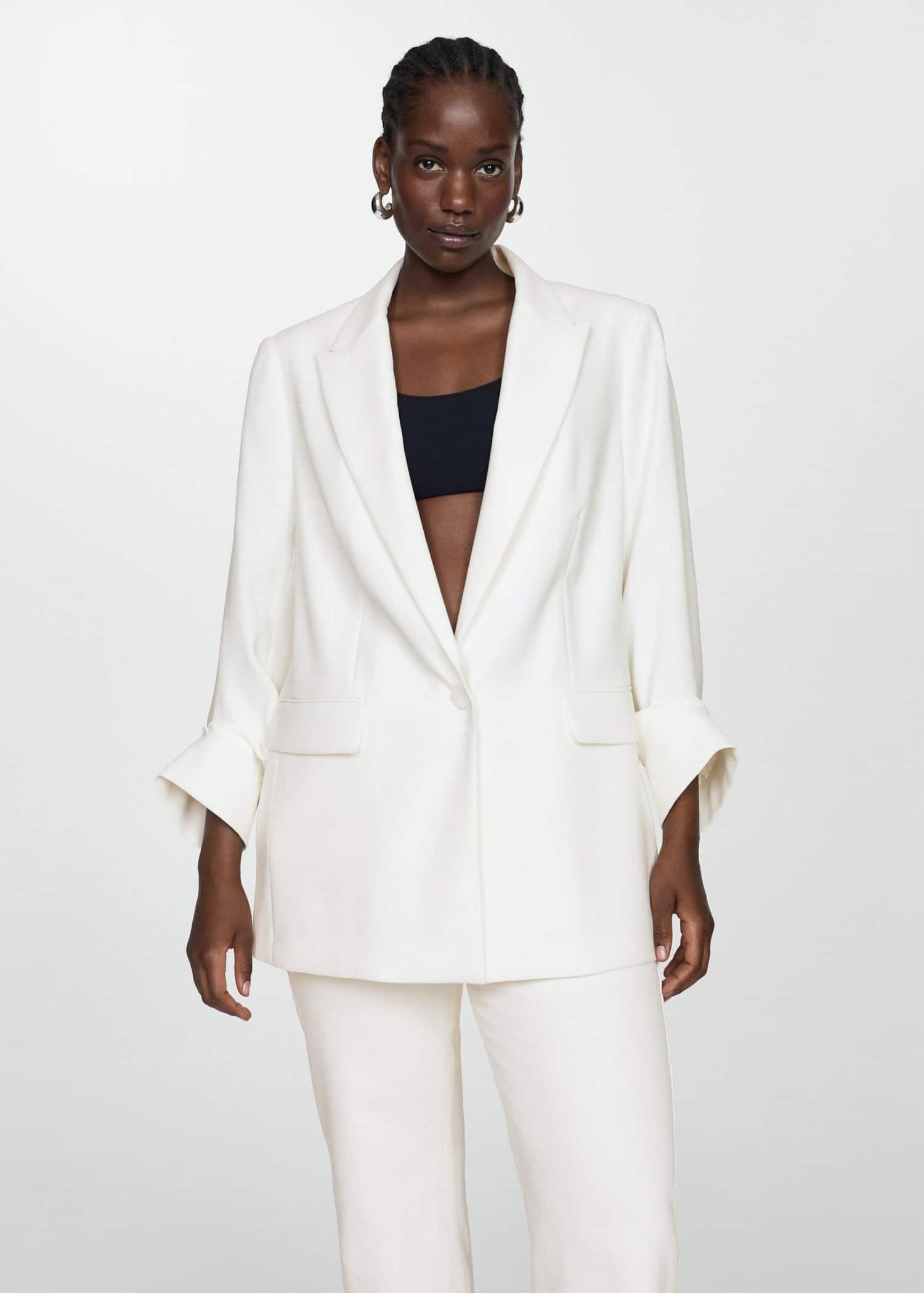 Mango - Beige Tailored Jacket With Turn-Down Sleeves