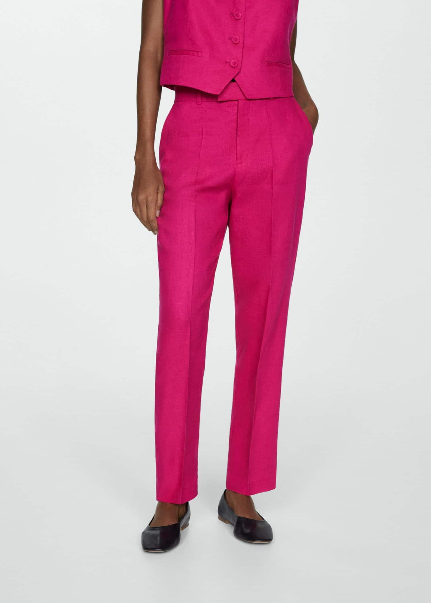 Pink Linen Suit Trousers, , large image number 1