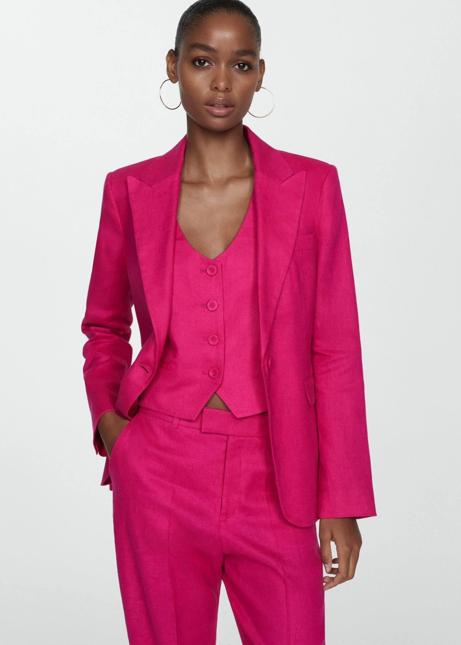 Pink Linen Suit Trousers, , large image number 2