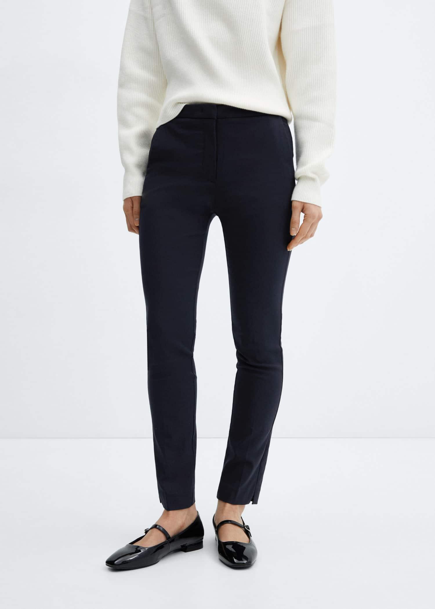 Navy Cropped Slim-Fit Trousers, , large image number 0