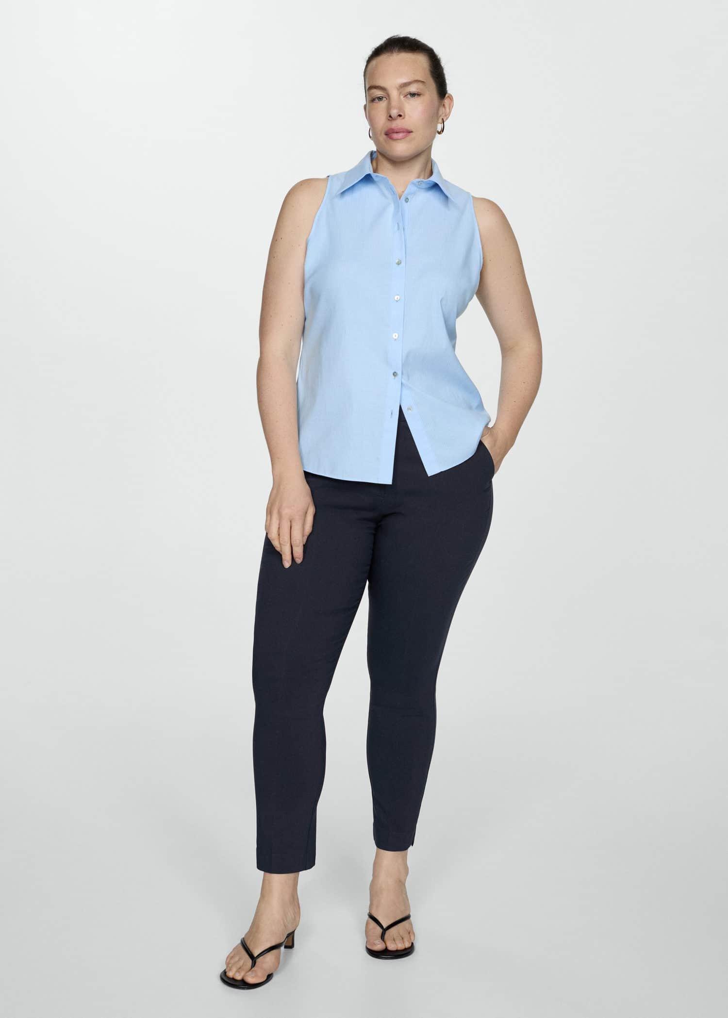 Navy Cropped Slim-Fit Trousers, , large image number 4