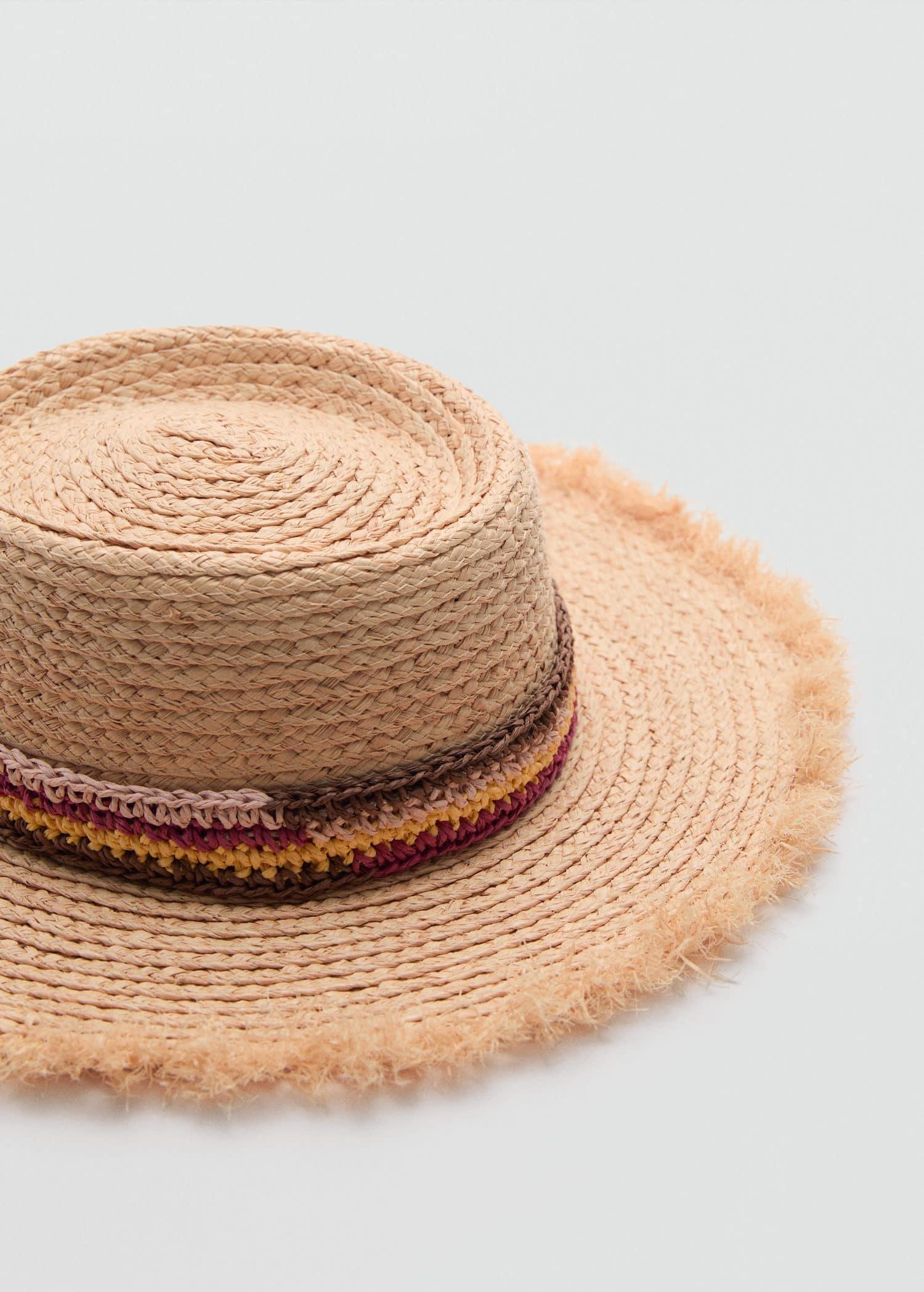Beige Braided Hat With Ribbon, Light Beige, large image number 0