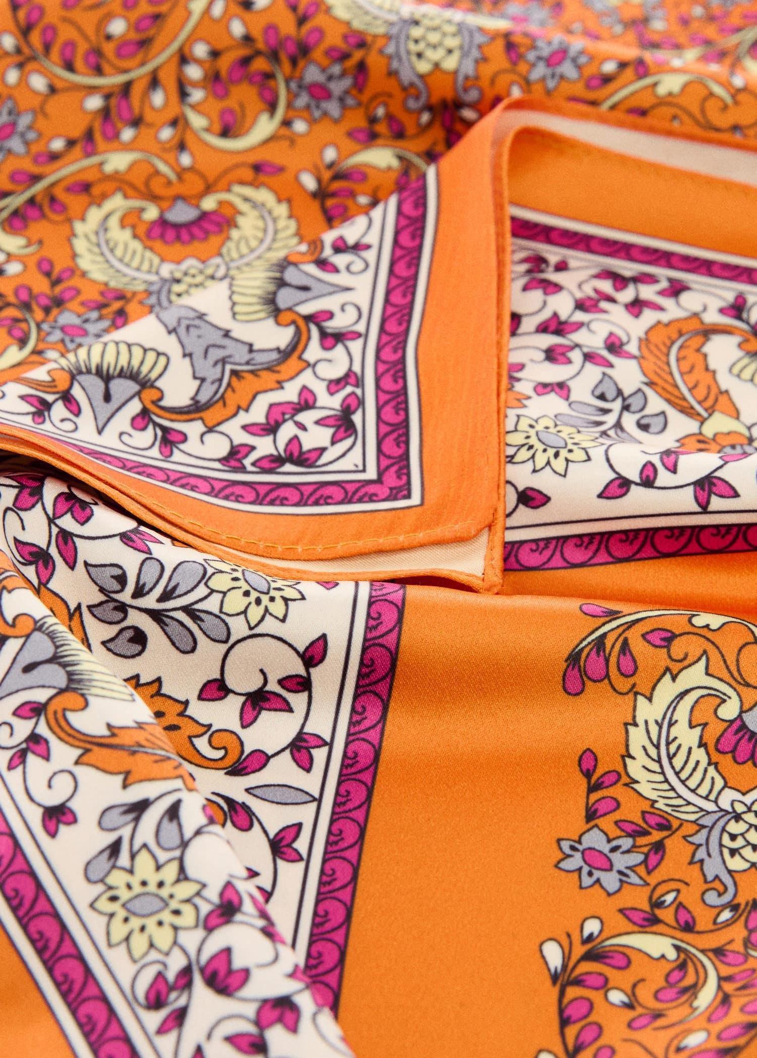 Orange Floral Printed Scarf, Orange, large image number 1