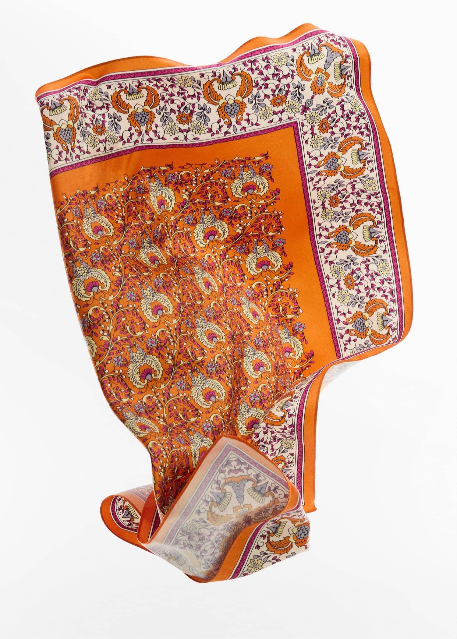 Orange Floral Printed Scarf, Orange, large image number 2