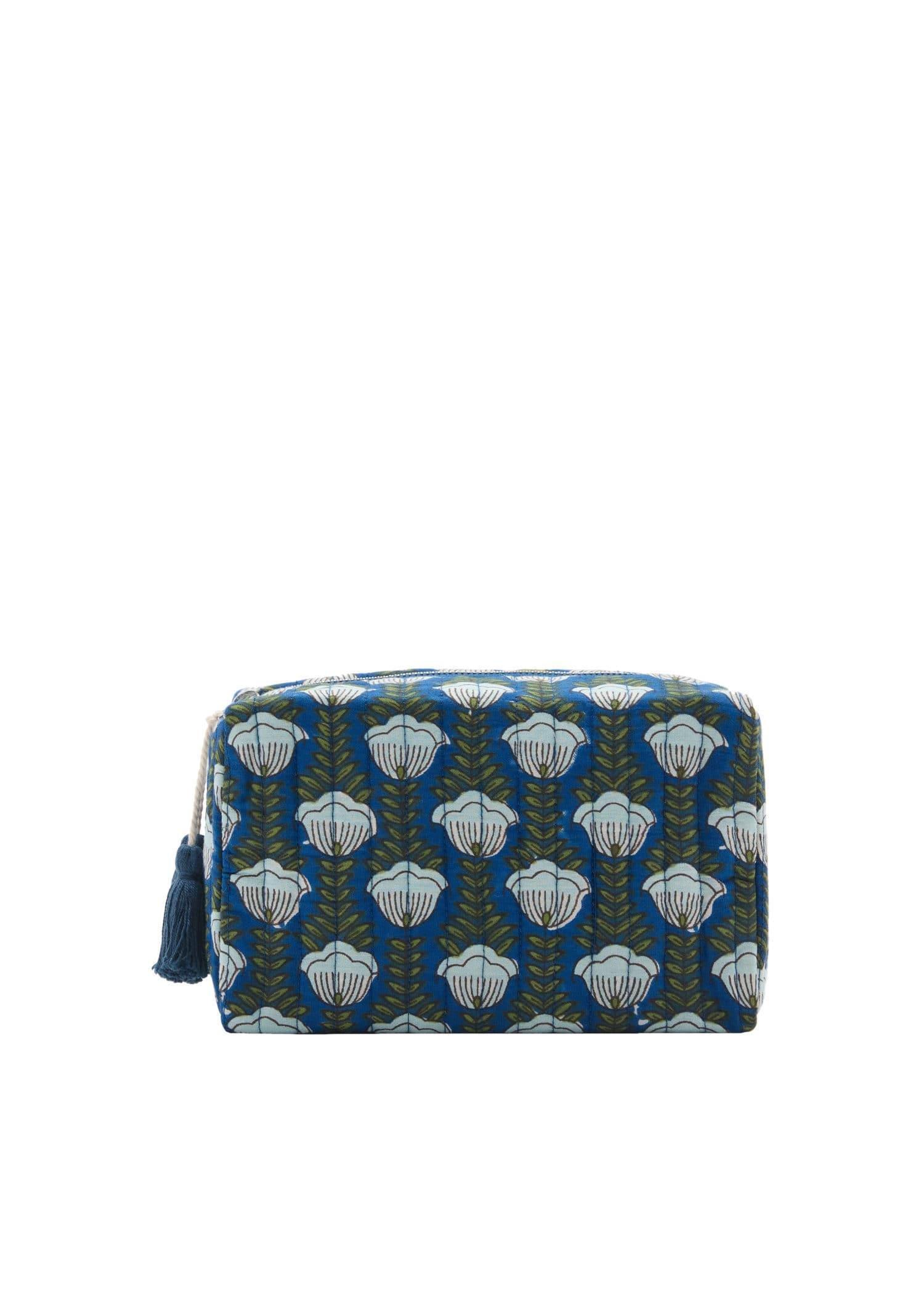Blue Quilted Cosmetic Bag, Medium Blue, large image number 3