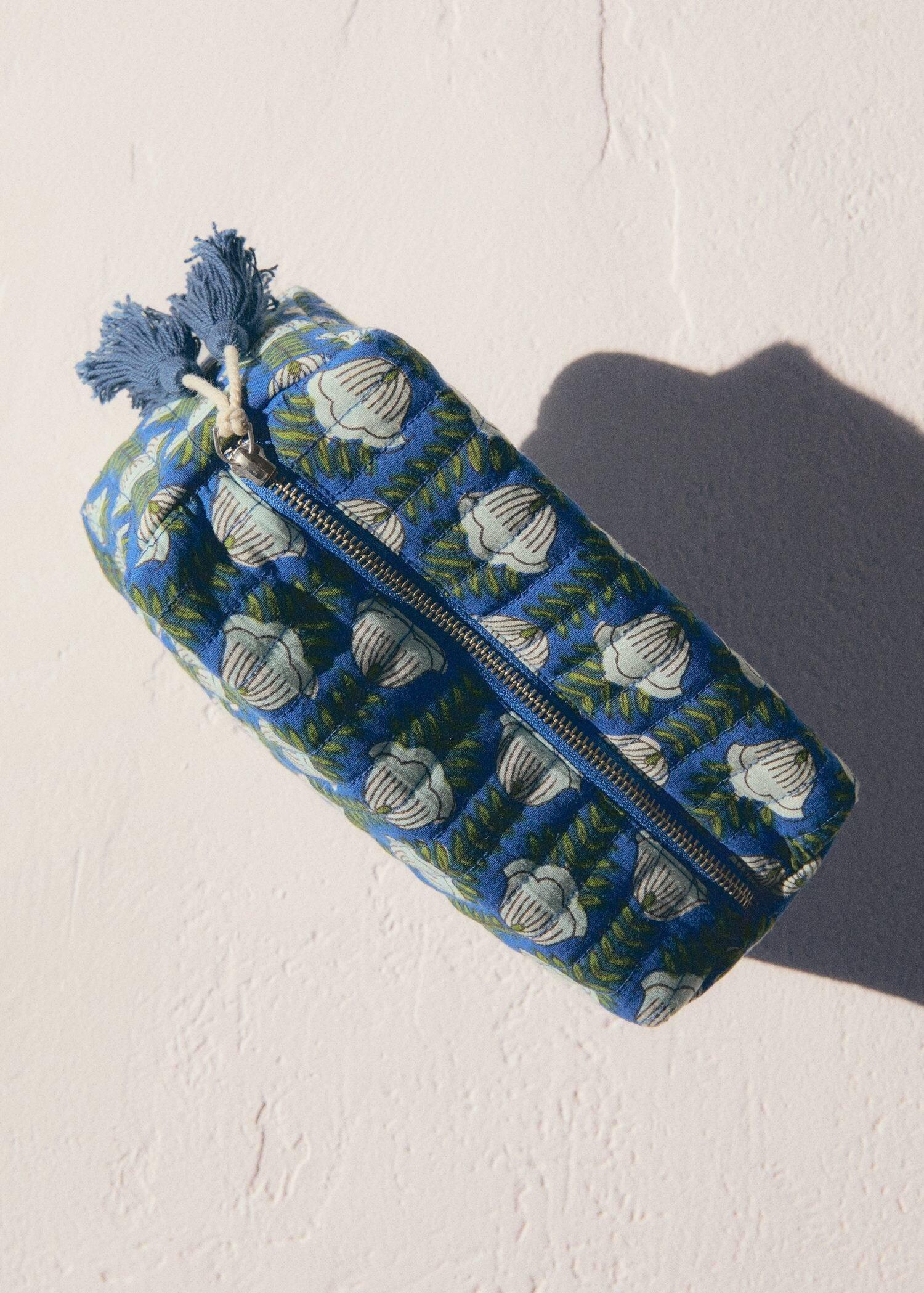 Blue Quilted Cosmetic Bag, Medium Blue, large image number 4